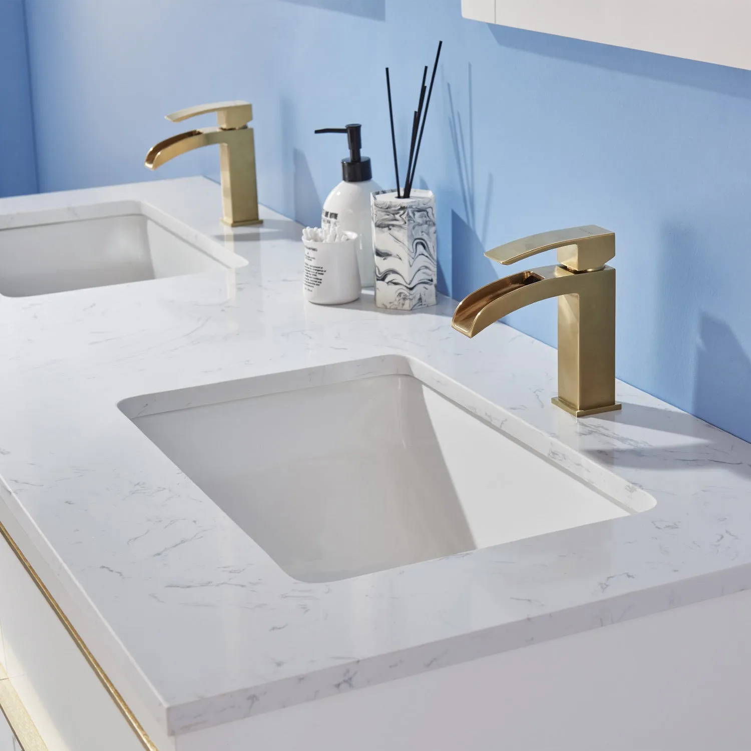 Altair Designs Morgan 60" Double Bathroom Vanity Set in White and Composite Aosta White Stone Countertop - 534060-WH-AW-NM