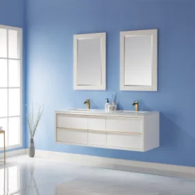 Altair Designs Morgan 60" Double Bathroom Vanity Set in White and Composite Aosta White Stone Countertop - 534060-WH-AW-NM