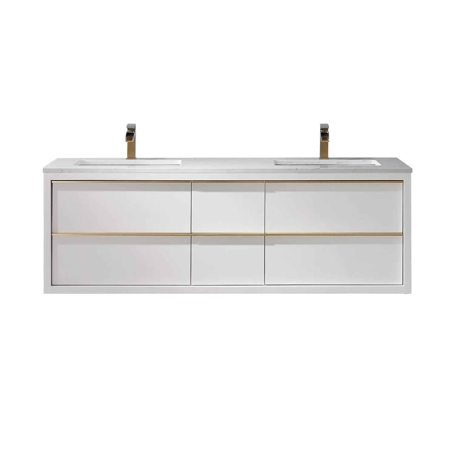 Altair Designs Morgan 60" Double Bathroom Vanity Set in White and Composite Aosta White Stone Countertop - 534060-WH-AW-NM