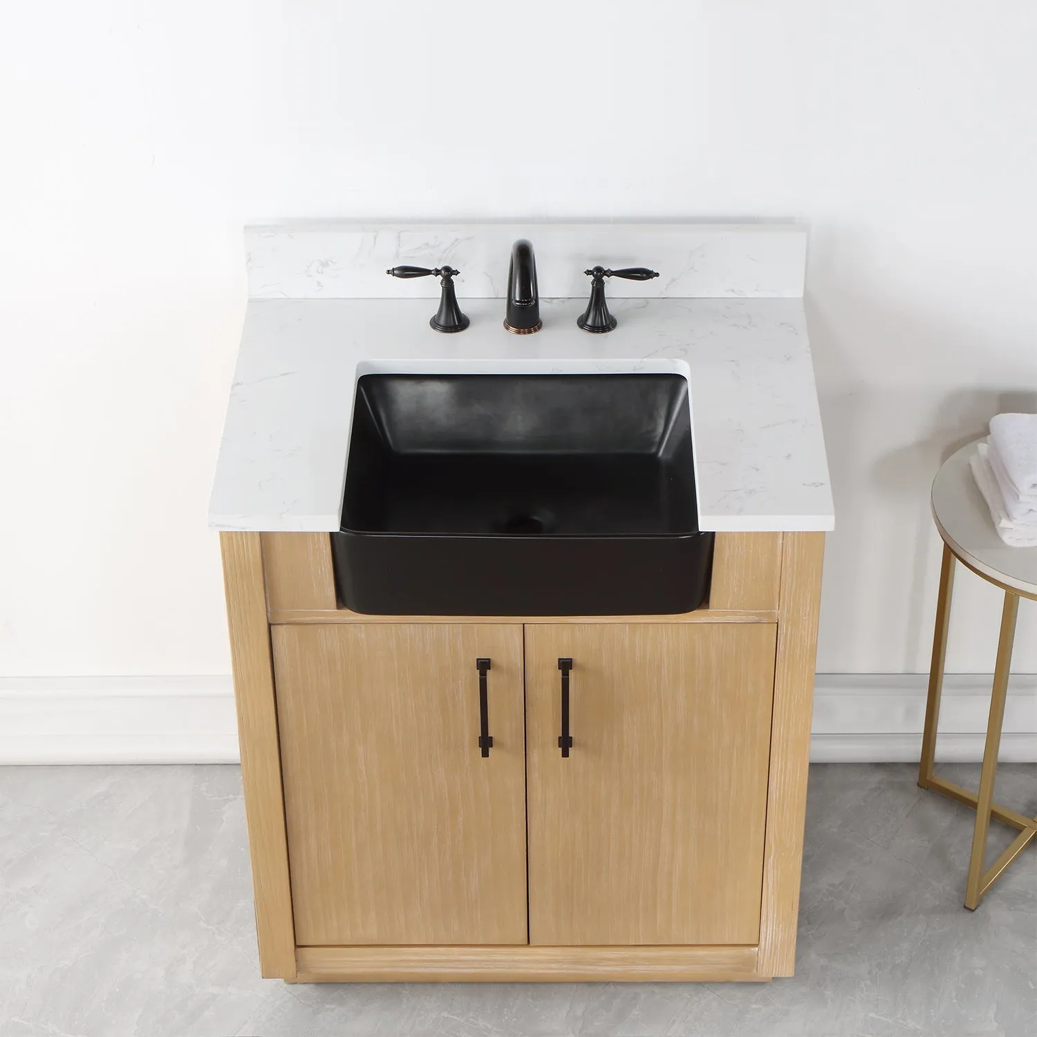 Altair Designs Novago 30" Single Bathroom Vanity Set with Composite Aosta White Stone Countertop and Farmhouse Sink - 550030-WP-AW-NM