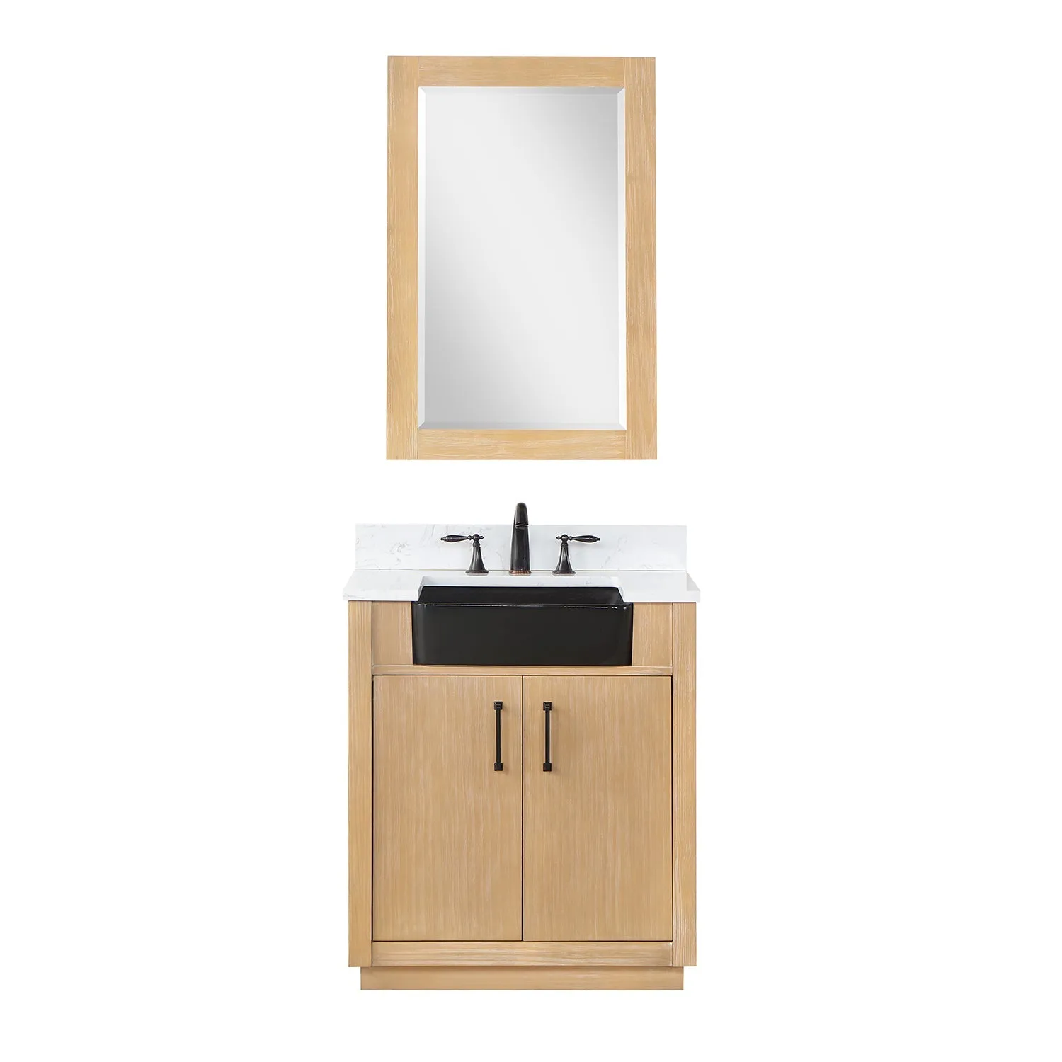 Altair Designs Novago 30" Single Bathroom Vanity Set with Composite Aosta White Stone Countertop and Farmhouse Sink - 550030-WP-AW-NM