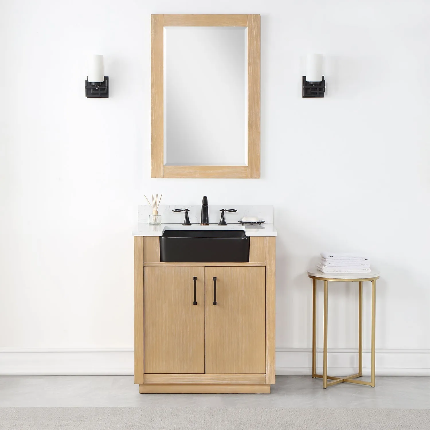 Altair Designs Novago 30" Single Bathroom Vanity Set with Composite Aosta White Stone Countertop and Farmhouse Sink - 550030-WP-AW-NM