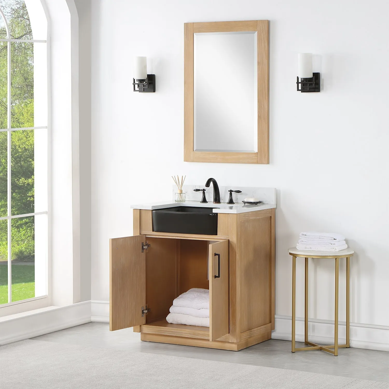 Altair Designs Novago 30" Single Bathroom Vanity Set with Composite Aosta White Stone Countertop and Farmhouse Sink - 550030-WP-AW-NM