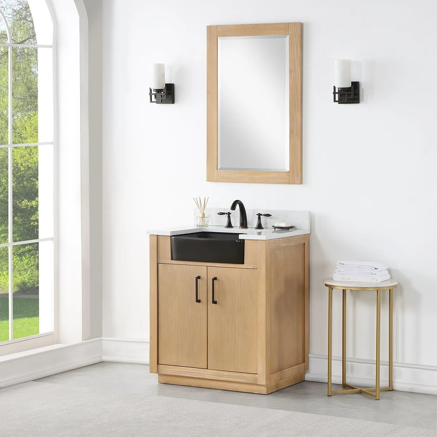 Altair Designs Novago 30" Single Bathroom Vanity Set with Composite Aosta White Stone Countertop and Farmhouse Sink - 550030-WP-AW-NM