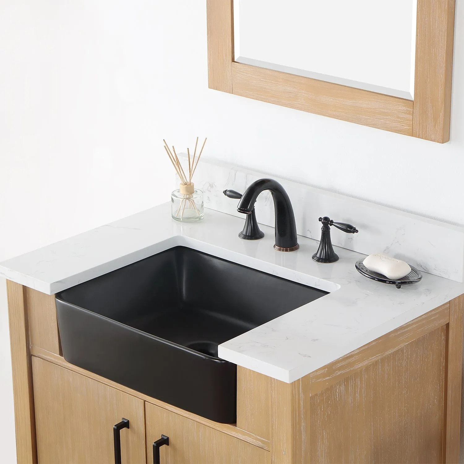 Altair Designs Novago 30" Single Bathroom Vanity Set with Composite Aosta White Stone Countertop and Farmhouse Sink - 550030-WP-AW-NM