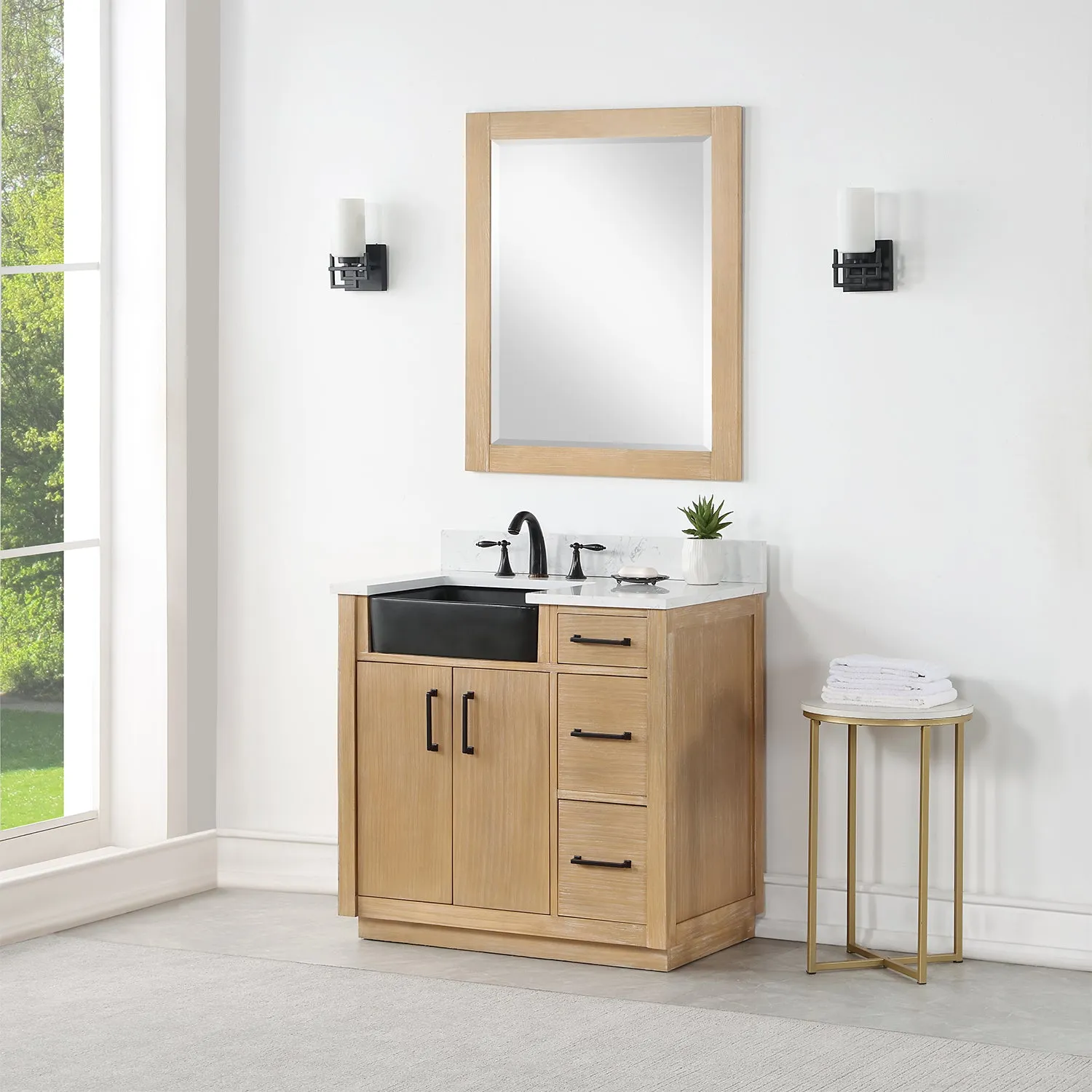 Altair Designs Novago 36" Single Bathroom Vanity Set with Composite Aosta White Stone Countertop and Farmhouse Sink - 550036-WP-AW-NM