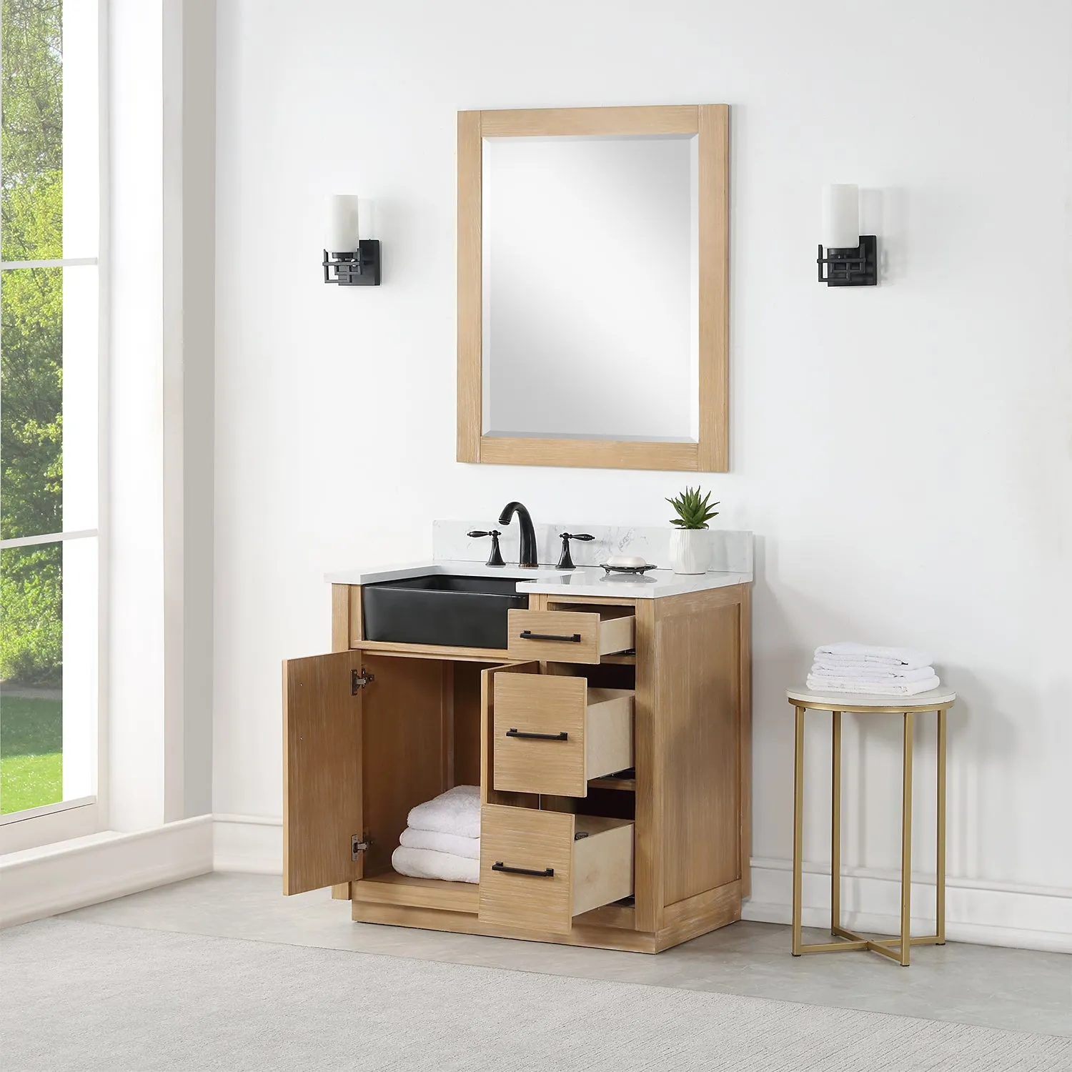 Altair Designs Novago 36" Single Bathroom Vanity Set with Composite Aosta White Stone Countertop and Farmhouse Sink - 550036-WP-AW-NM