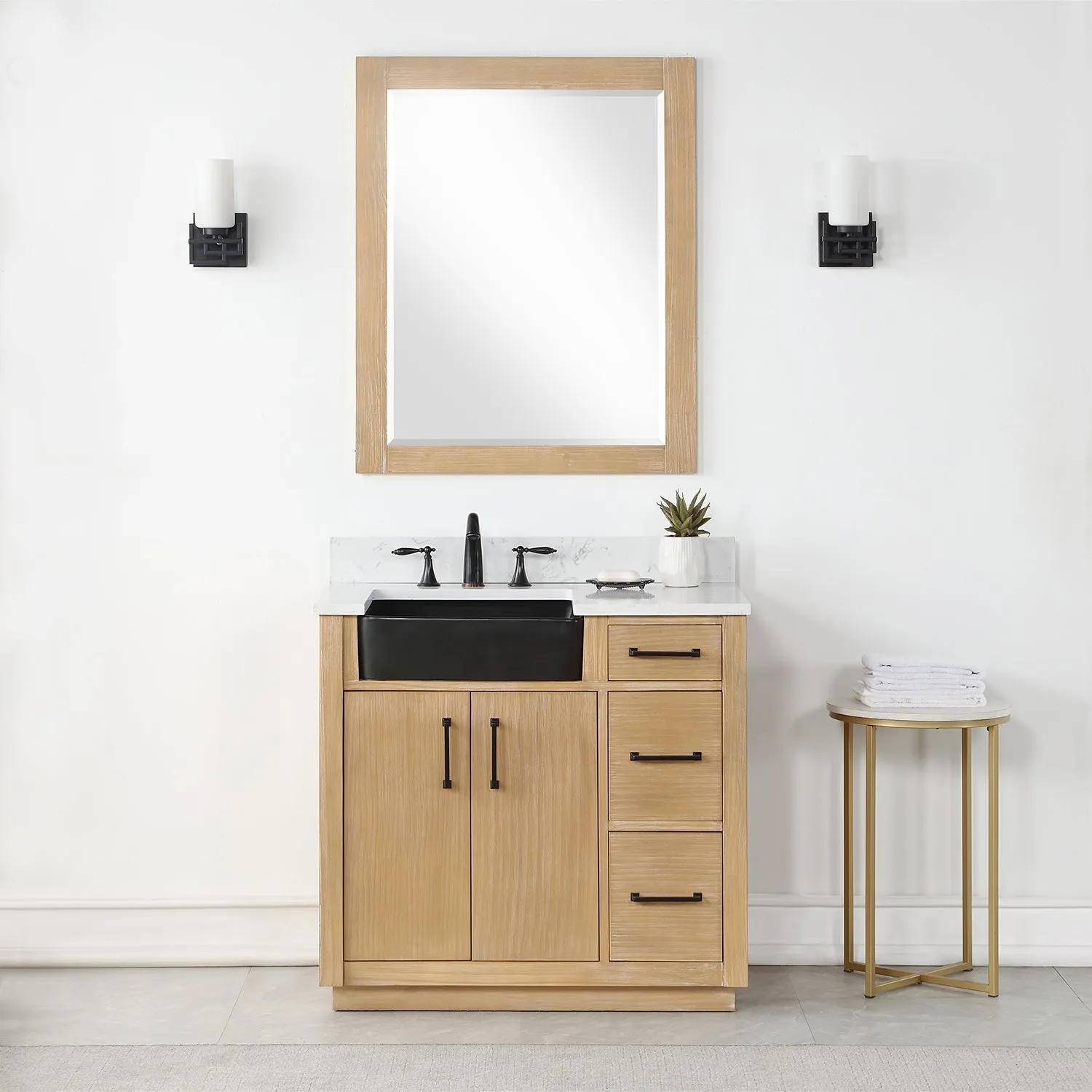 Altair Designs Novago 36" Single Bathroom Vanity Set with Composite Aosta White Stone Countertop and Farmhouse Sink - 550036-WP-AW-NM