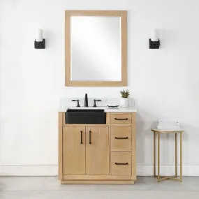 Altair Designs Novago 36" Single Bathroom Vanity Set with Composite Aosta White Stone Countertop and Farmhouse Sink - 550036-WP-AW-NM