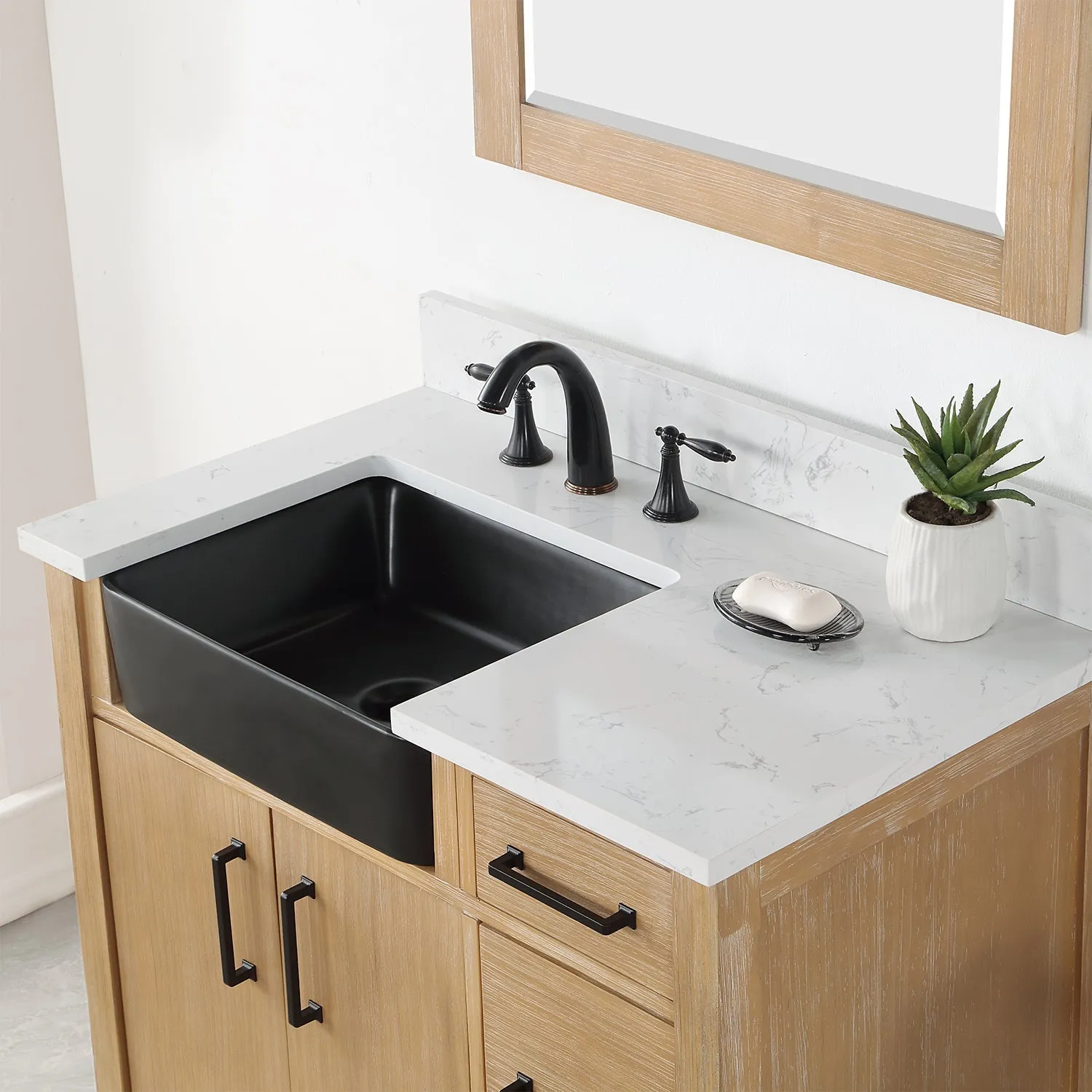 Altair Designs Novago 36" Single Bathroom Vanity Set with Composite Aosta White Stone Countertop and Farmhouse Sink - 550036-WP-AW-NM