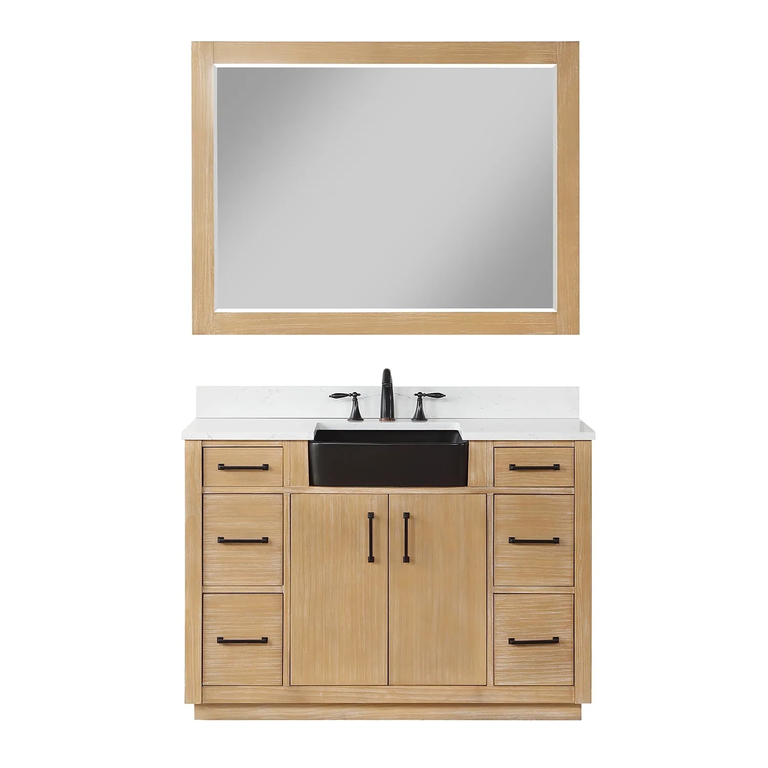 Altair Designs Novago 48" Single Bathroom Vanity Set with Composite Aosta White Stone Countertop and Farmhouse Sink - 550048-WP-AW-NM