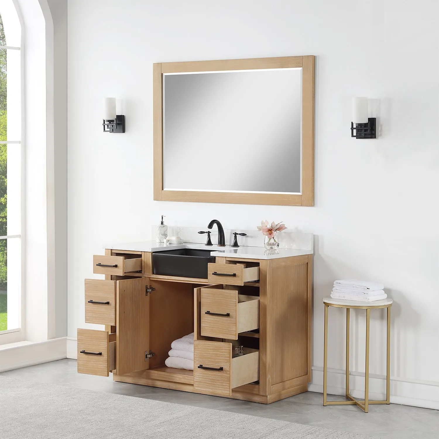 Altair Designs Novago 48" Single Bathroom Vanity Set with Composite Aosta White Stone Countertop and Farmhouse Sink - 550048-WP-AW-NM
