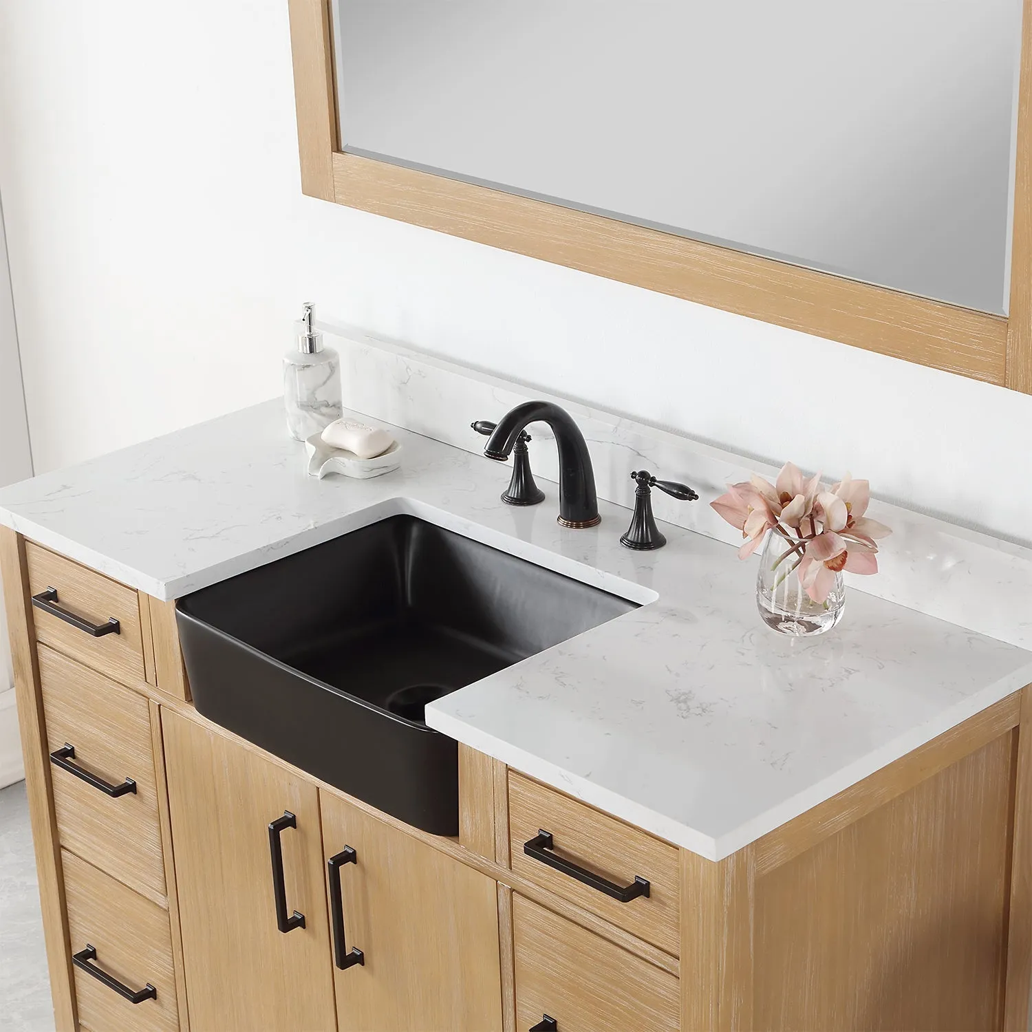 Altair Designs Novago 48" Single Bathroom Vanity Set with Composite Aosta White Stone Countertop and Farmhouse Sink - 550048-WP-AW-NM