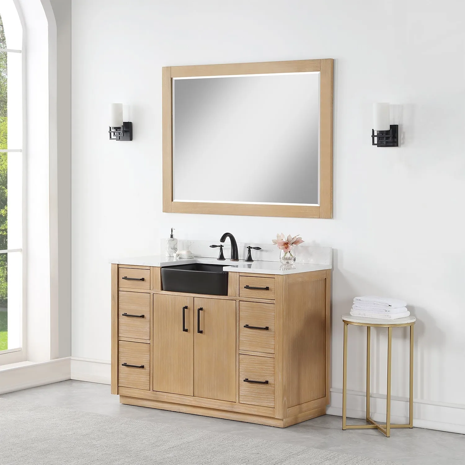 Altair Designs Novago 48" Single Bathroom Vanity Set with Composite Aosta White Stone Countertop and Farmhouse Sink - 550048-WP-AW-NM