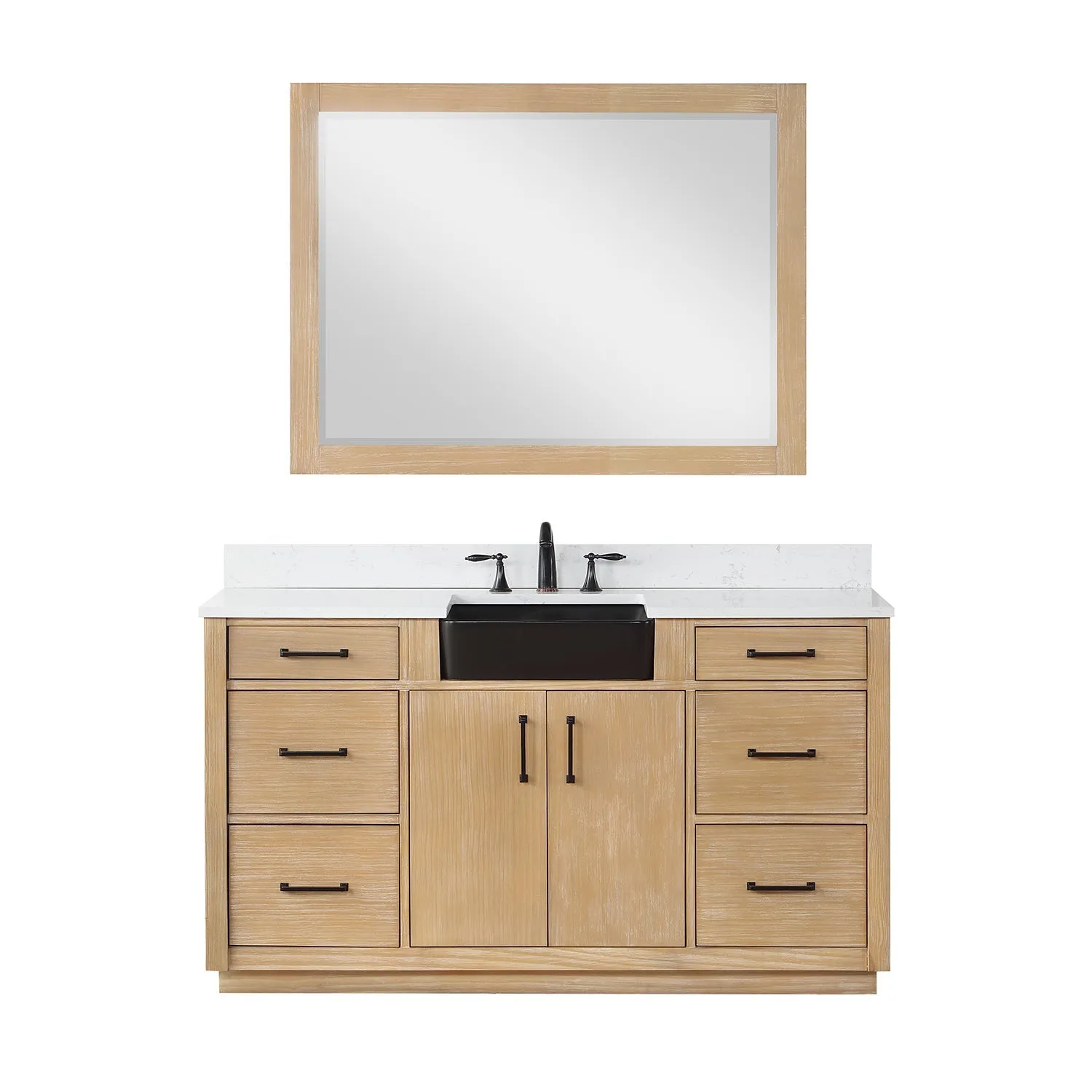 Altair Designs Novago 60" Single Bathroom Vanity Set with Composite Carrara White Stone Countertop and Farmhouse Sink - 550060S-WP-AW-NM