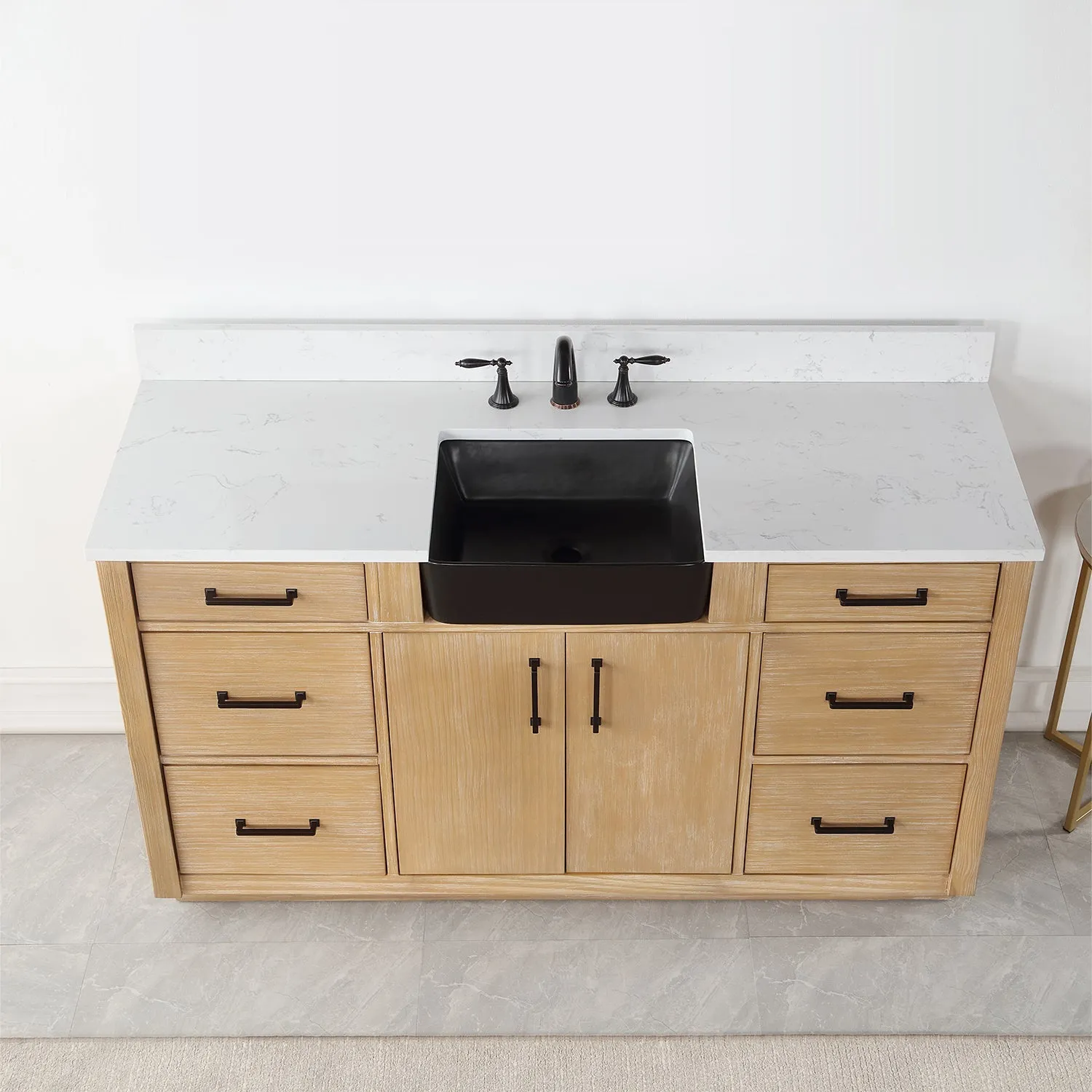 Altair Designs Novago 60" Single Bathroom Vanity Set with Composite Carrara White Stone Countertop and Farmhouse Sink - 550060S-WP-AW-NM