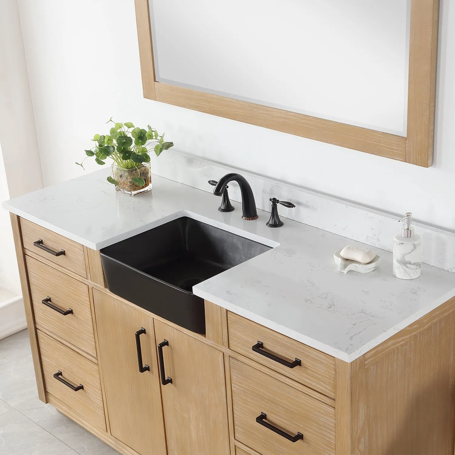 Altair Designs Novago 60" Single Bathroom Vanity Set with Composite Carrara White Stone Countertop and Farmhouse Sink - 550060S-WP-AW-NM
