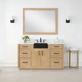 Altair Designs Novago 60" Single Bathroom Vanity Set with Composite Carrara White Stone Countertop and Farmhouse Sink - 550060S-WP-AW-NM