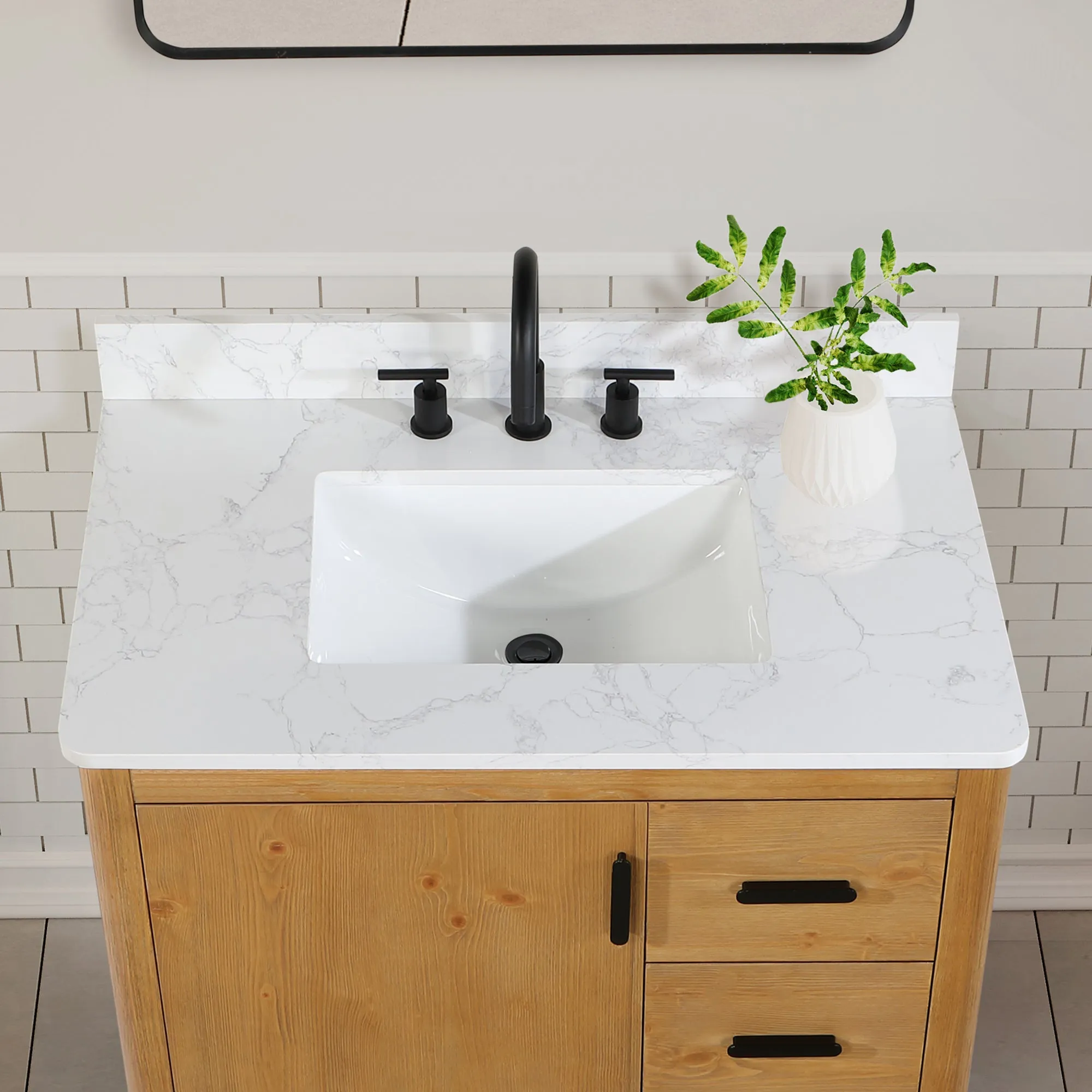 Altair Designs Perla 36" Single Bathroom Vanity with Grain White Composite Stone Countertop - 556036-NW-GW