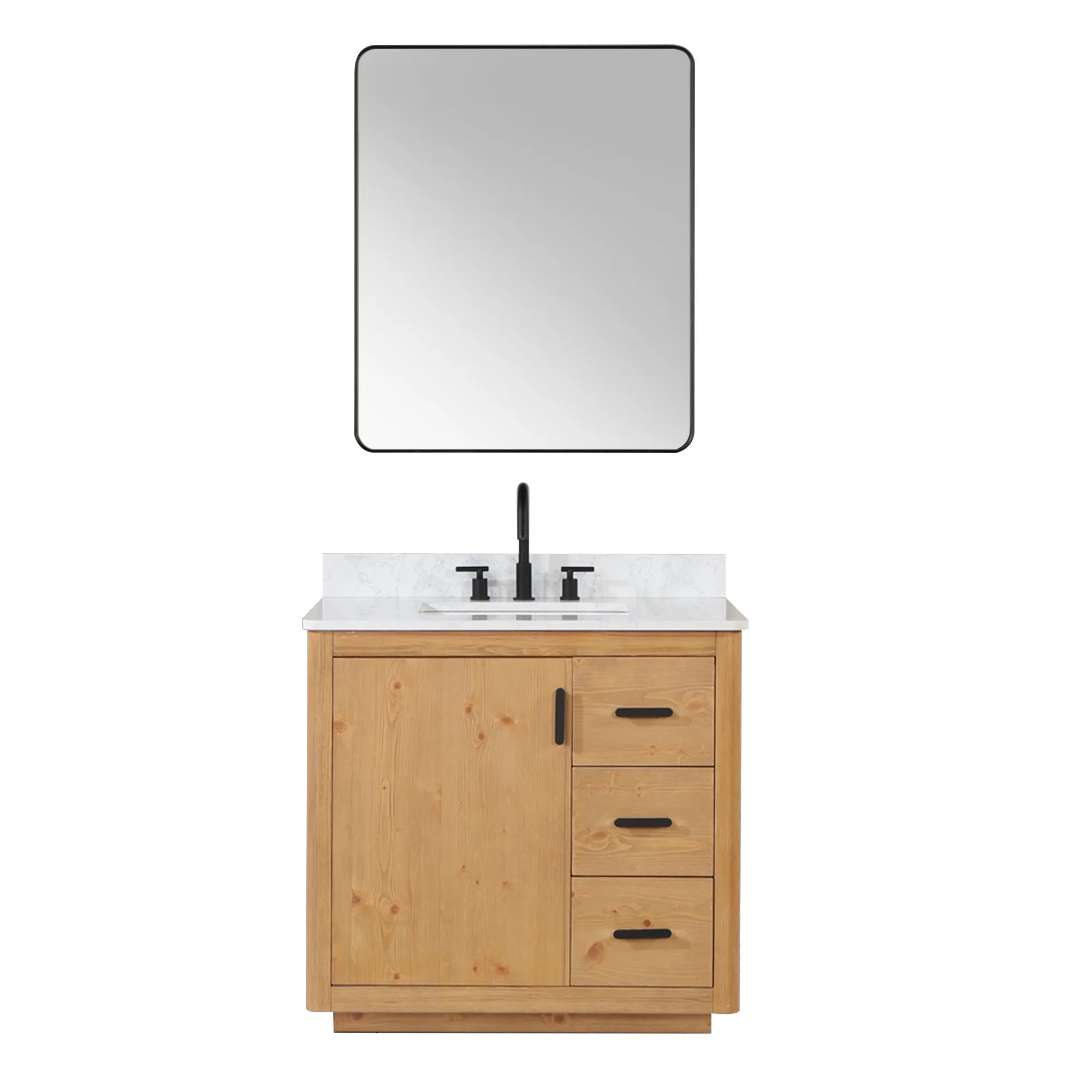 Altair Designs Perla 36" Single Bathroom Vanity with Grain White Composite Stone Countertop - 556036-NW-GW