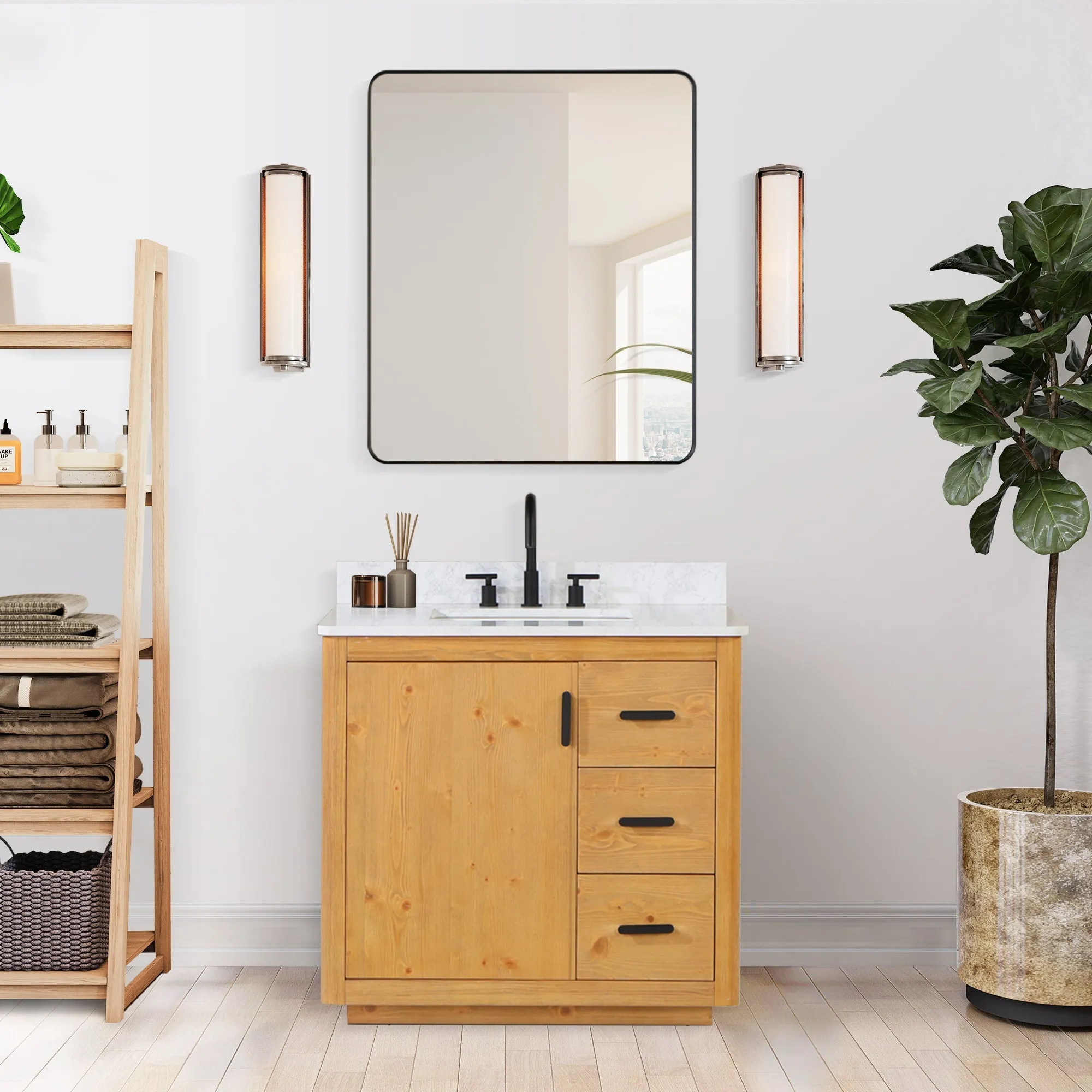 Altair Designs Perla 36" Single Bathroom Vanity with Grain White Composite Stone Countertop - 556036-NW-GW