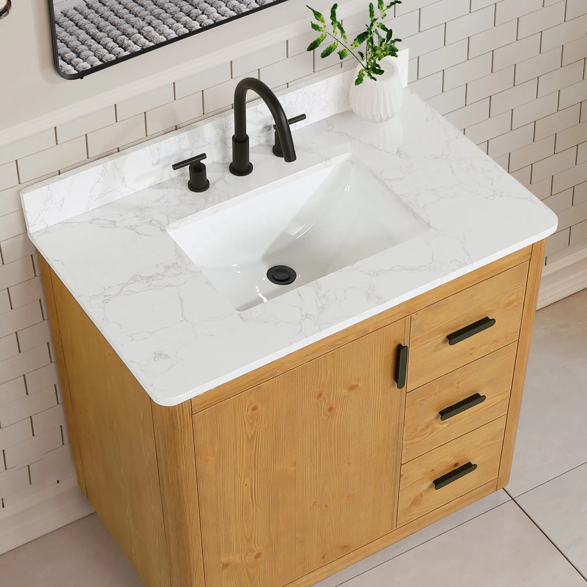 Altair Designs Perla 36" Single Bathroom Vanity with Grain White Composite Stone Countertop - 556036-NW-GW
