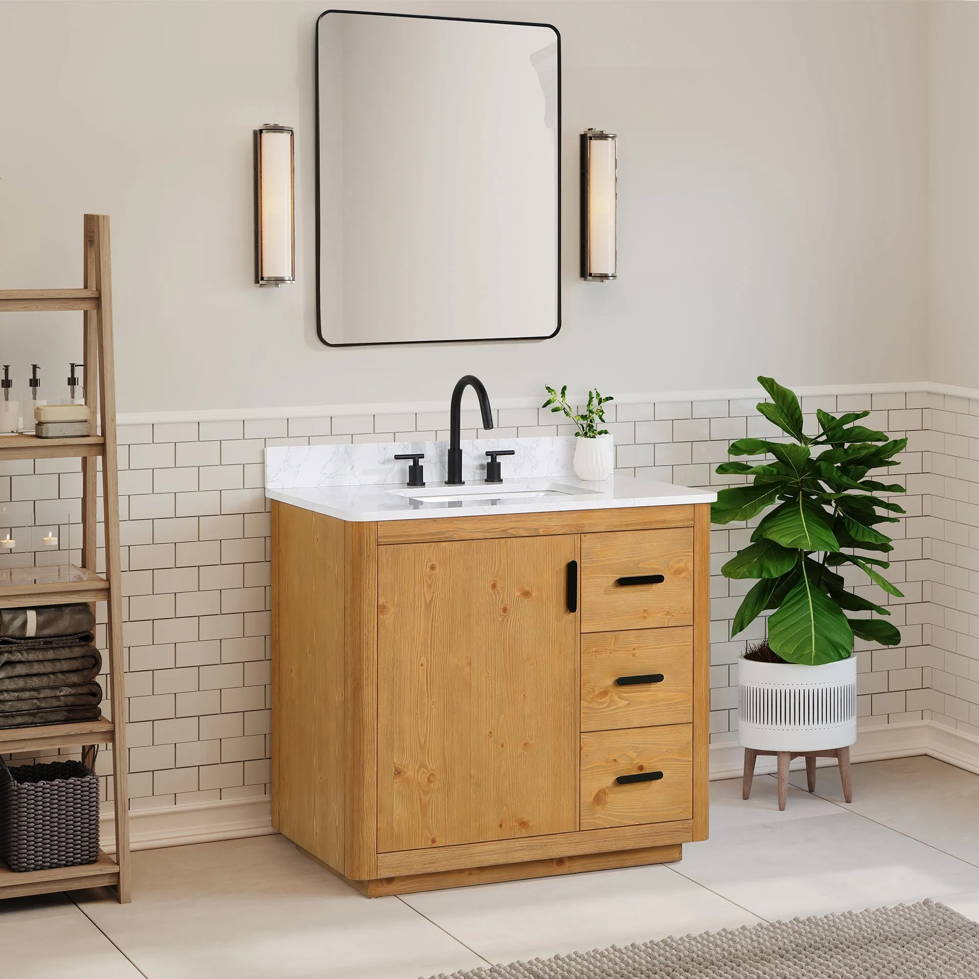 Altair Designs Perla 36" Single Bathroom Vanity with Grain White Composite Stone Countertop - 556036-NW-GW