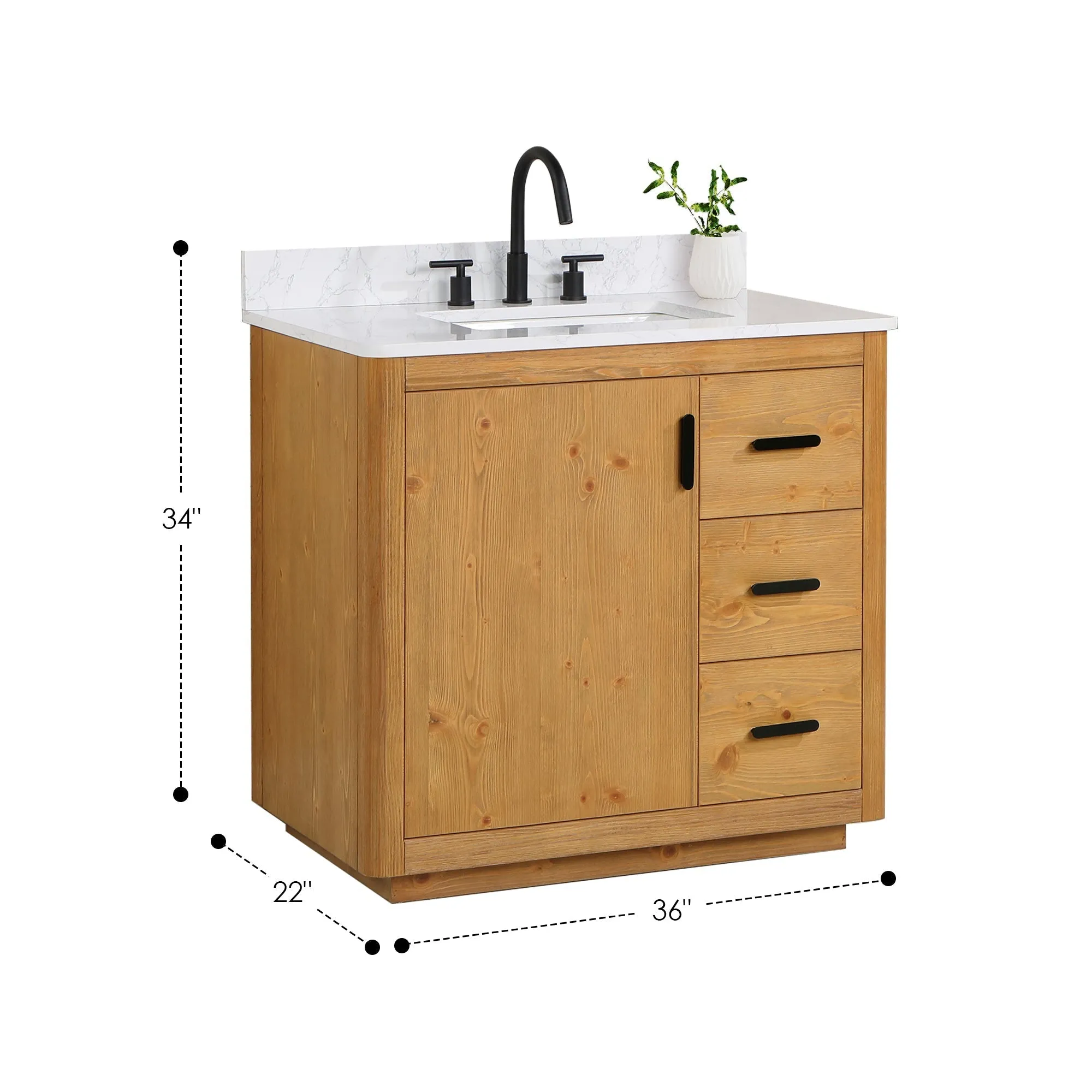 Altair Designs Perla 36" Single Bathroom Vanity with Grain White Composite Stone Countertop - 556036-NW-GW