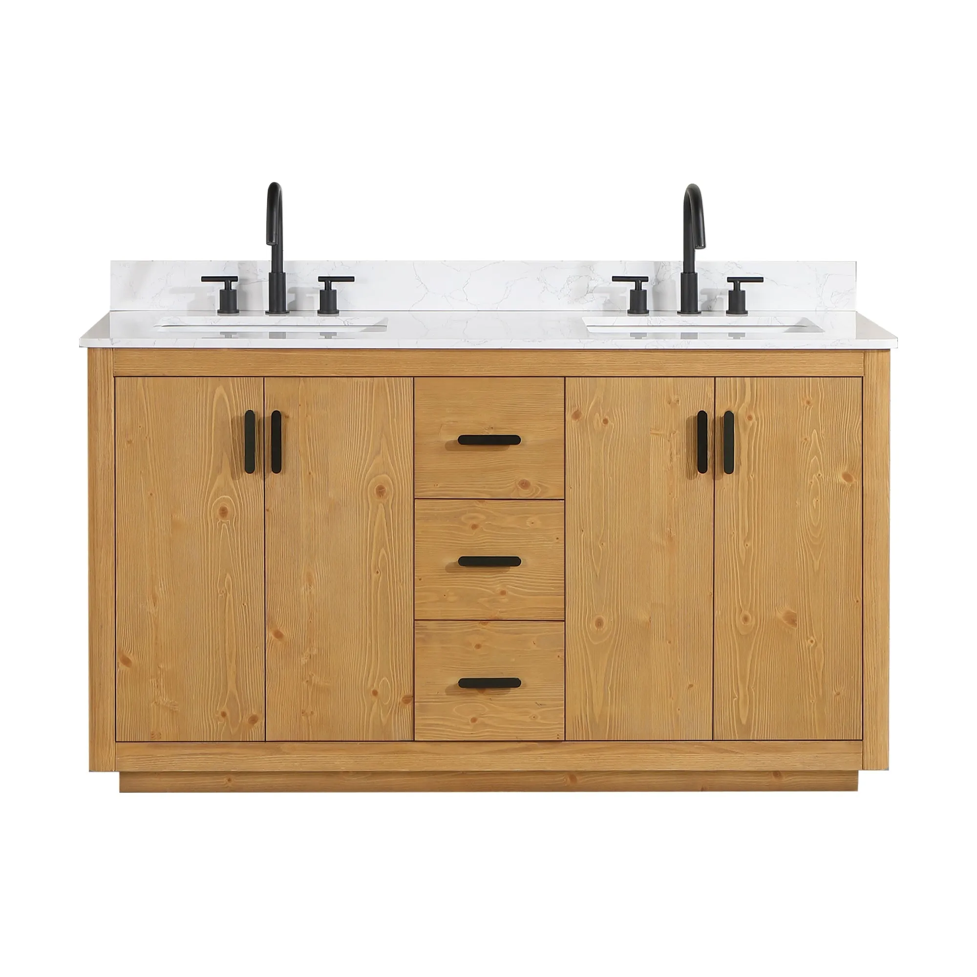 Altair Designs Perla 60" Double Bathroom Vanity with Grain White Composite Stone Countertop - 556060-NW-GW