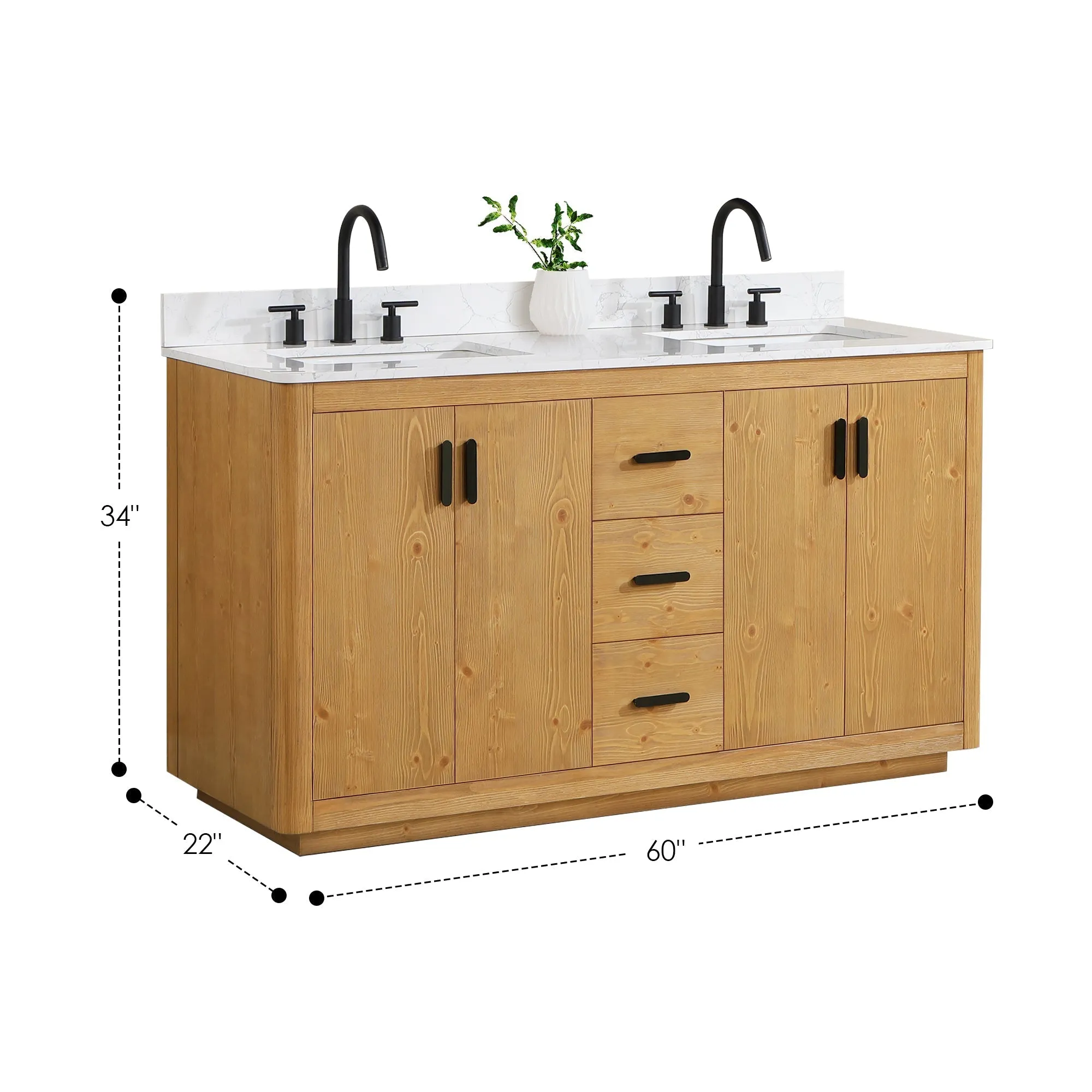 Altair Designs Perla 60" Double Bathroom Vanity with Grain White Composite Stone Countertop - 556060-NW-GW