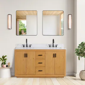 Altair Designs Perla 60" Double Bathroom Vanity with Grain White Composite Stone Countertop - 556060-NW-GW