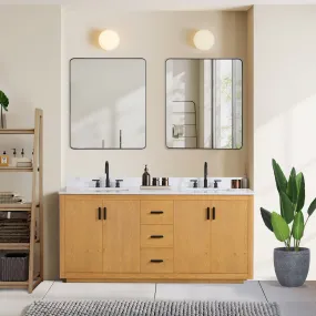 Altair Designs Perla 72" Double Bathroom Vanity with Grain White Composite Stone Countertop - 556072-NW-GW