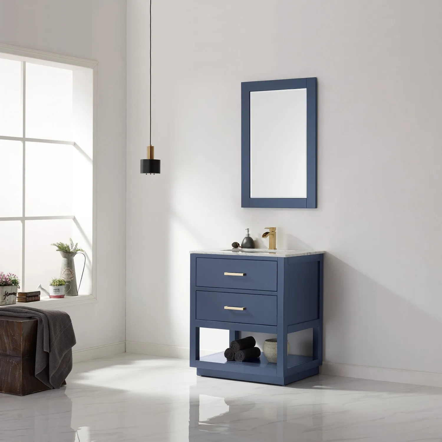 Altair Designs Remi 30" Single Bathroom Vanity Set with Marble Countertop - 532030-WH-CA-NM