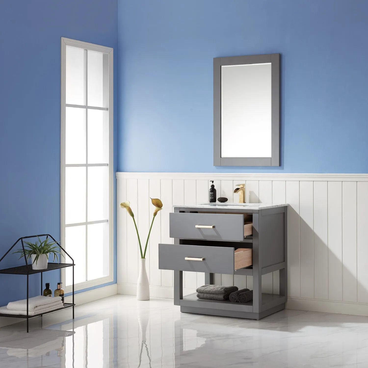 Altair Designs Remi 30" Single Bathroom Vanity Set with Marble Countertop - 532030-WH-CA-NM