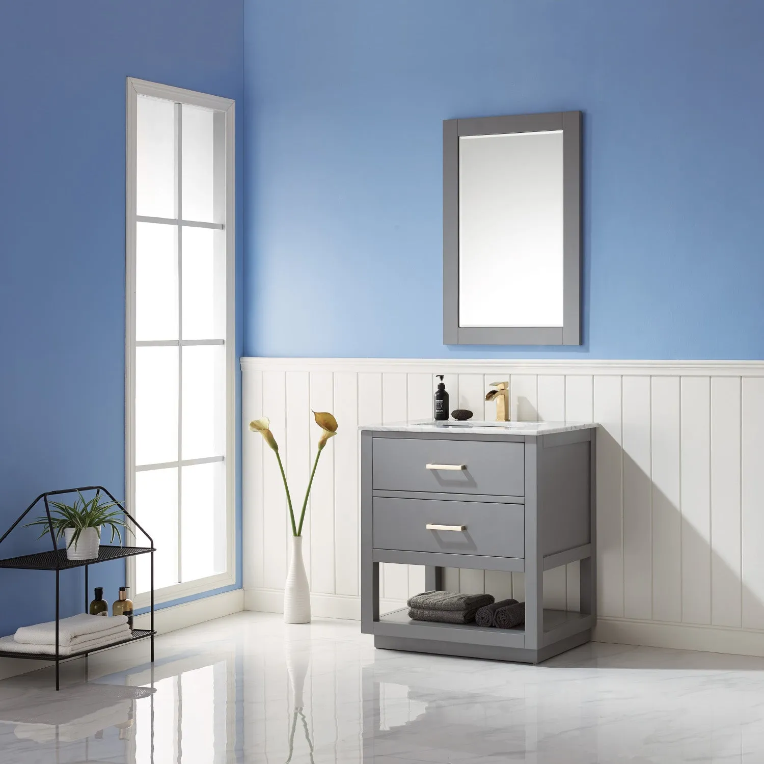 Altair Designs Remi 30" Single Bathroom Vanity Set with Marble Countertop - 532030-WH-CA-NM
