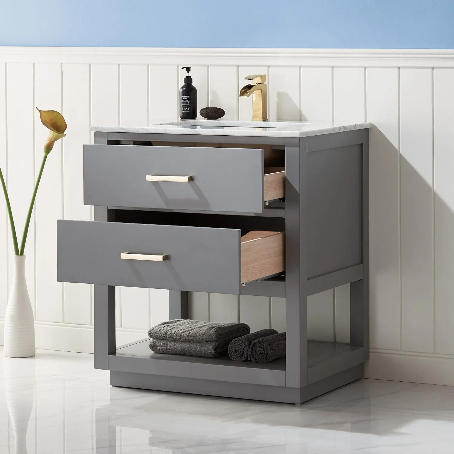 Altair Designs Remi 30" Single Bathroom Vanity Set with Marble Countertop - 532030-WH-CA-NM
