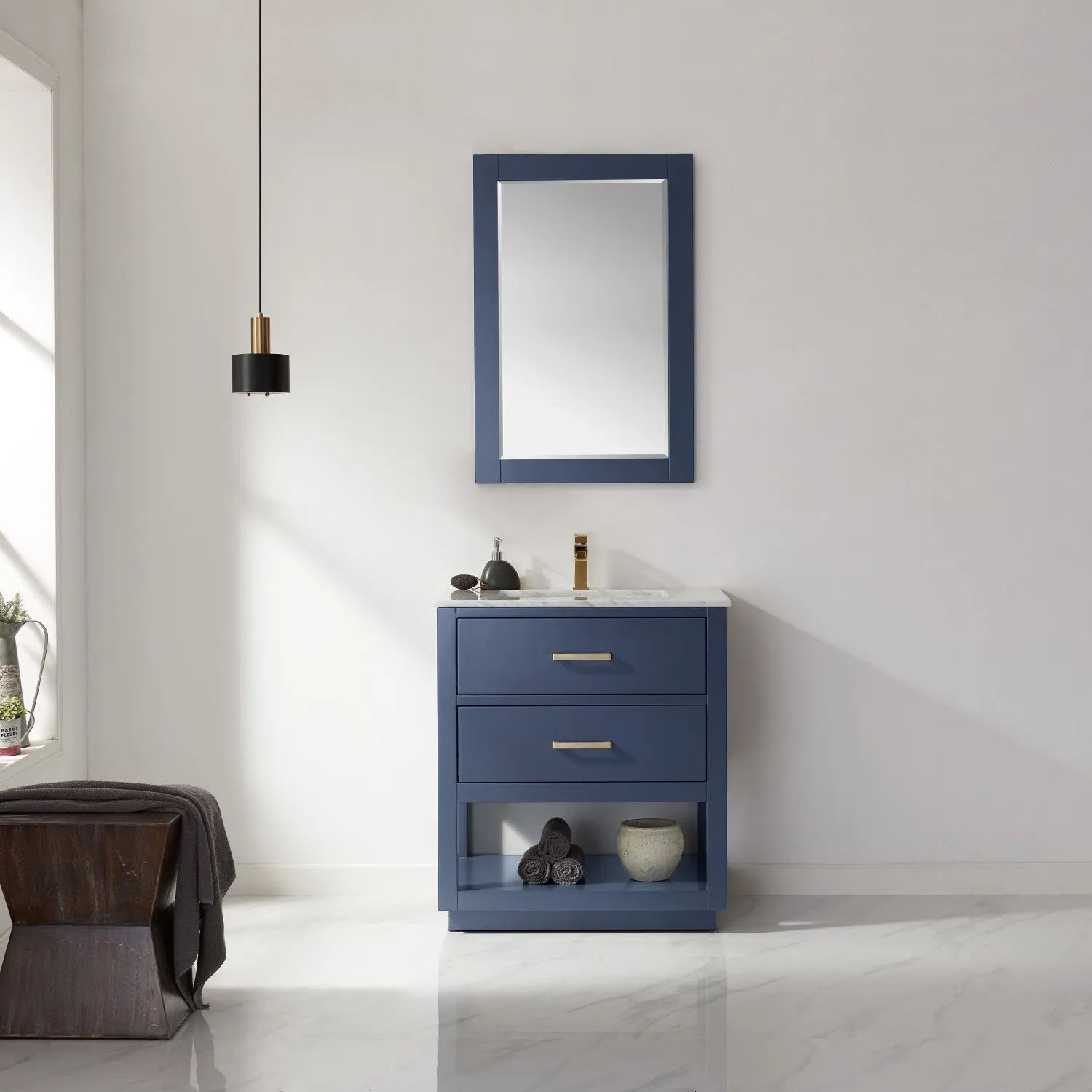 Altair Designs Remi 30" Single Bathroom Vanity Set with Marble Countertop - 532030-WH-CA-NM