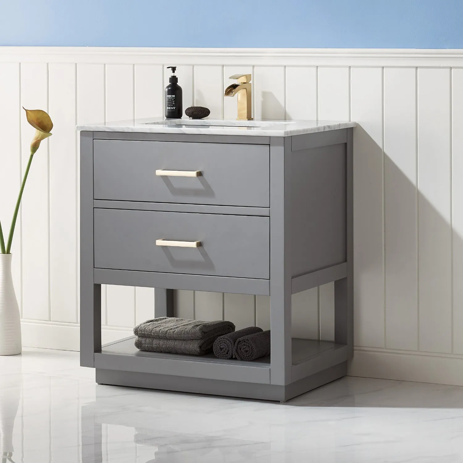 Altair Designs Remi 30" Single Bathroom Vanity Set with Marble Countertop - 532030-WH-CA-NM
