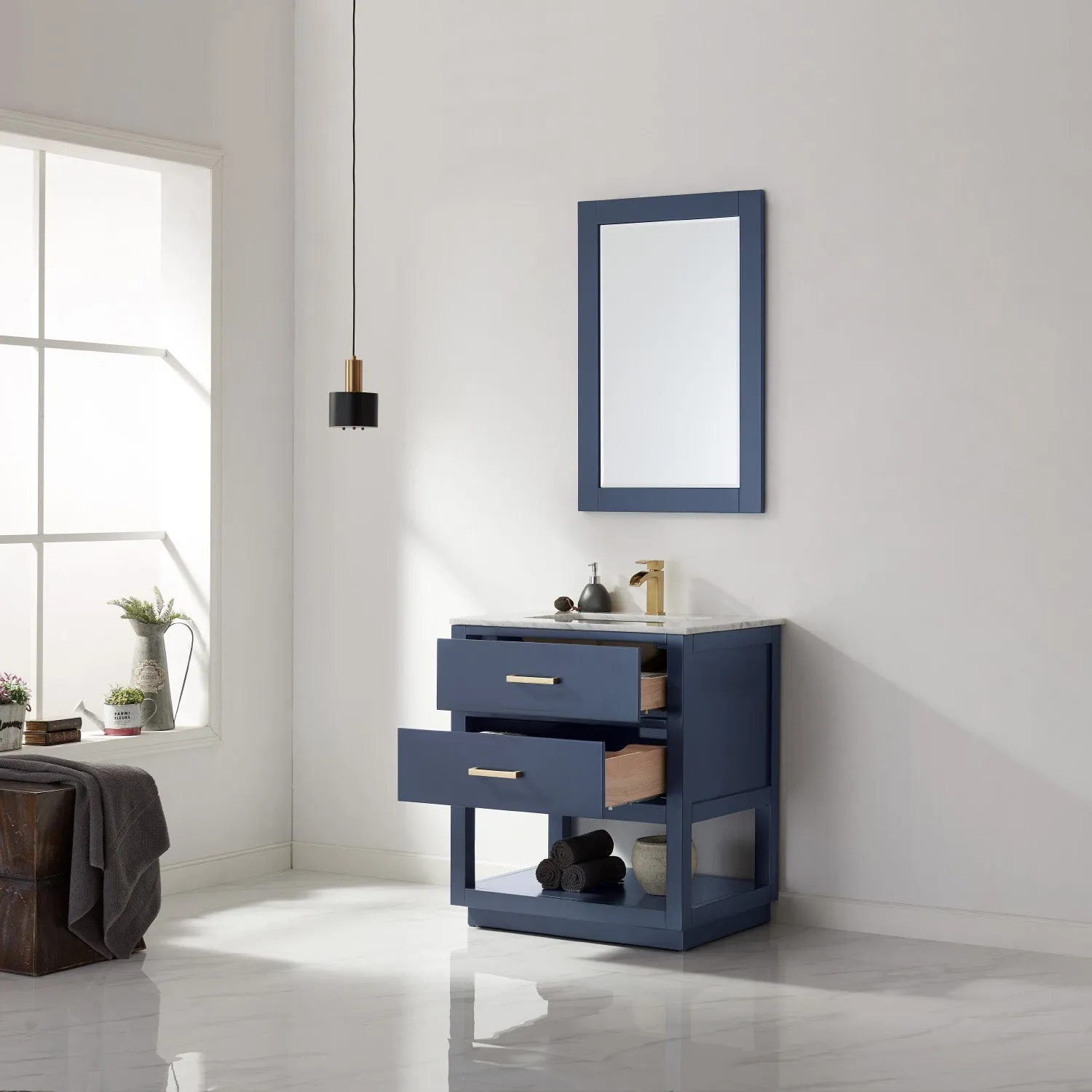 Altair Designs Remi 30" Single Bathroom Vanity Set with Marble Countertop - 532030-WH-CA-NM