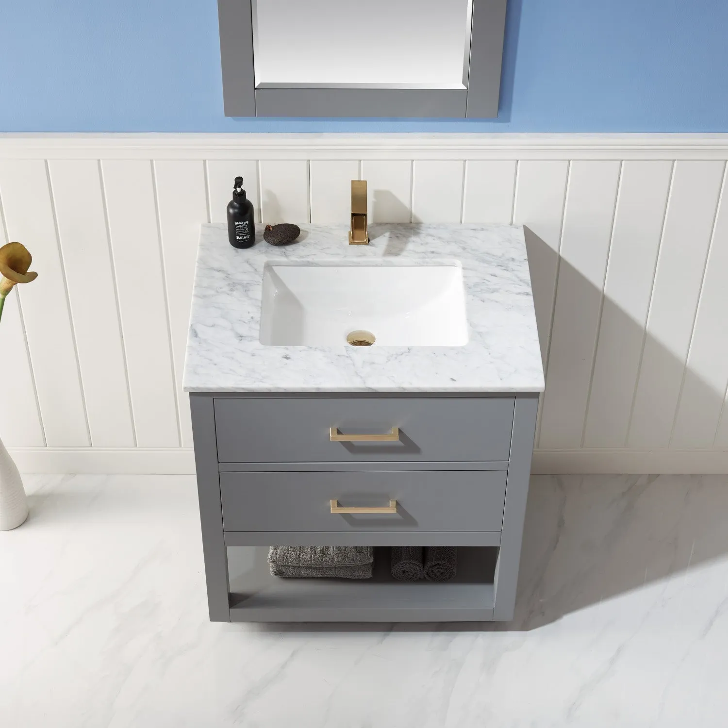 Altair Designs Remi 30" Single Bathroom Vanity Set with Marble Countertop - 532030-WH-CA-NM