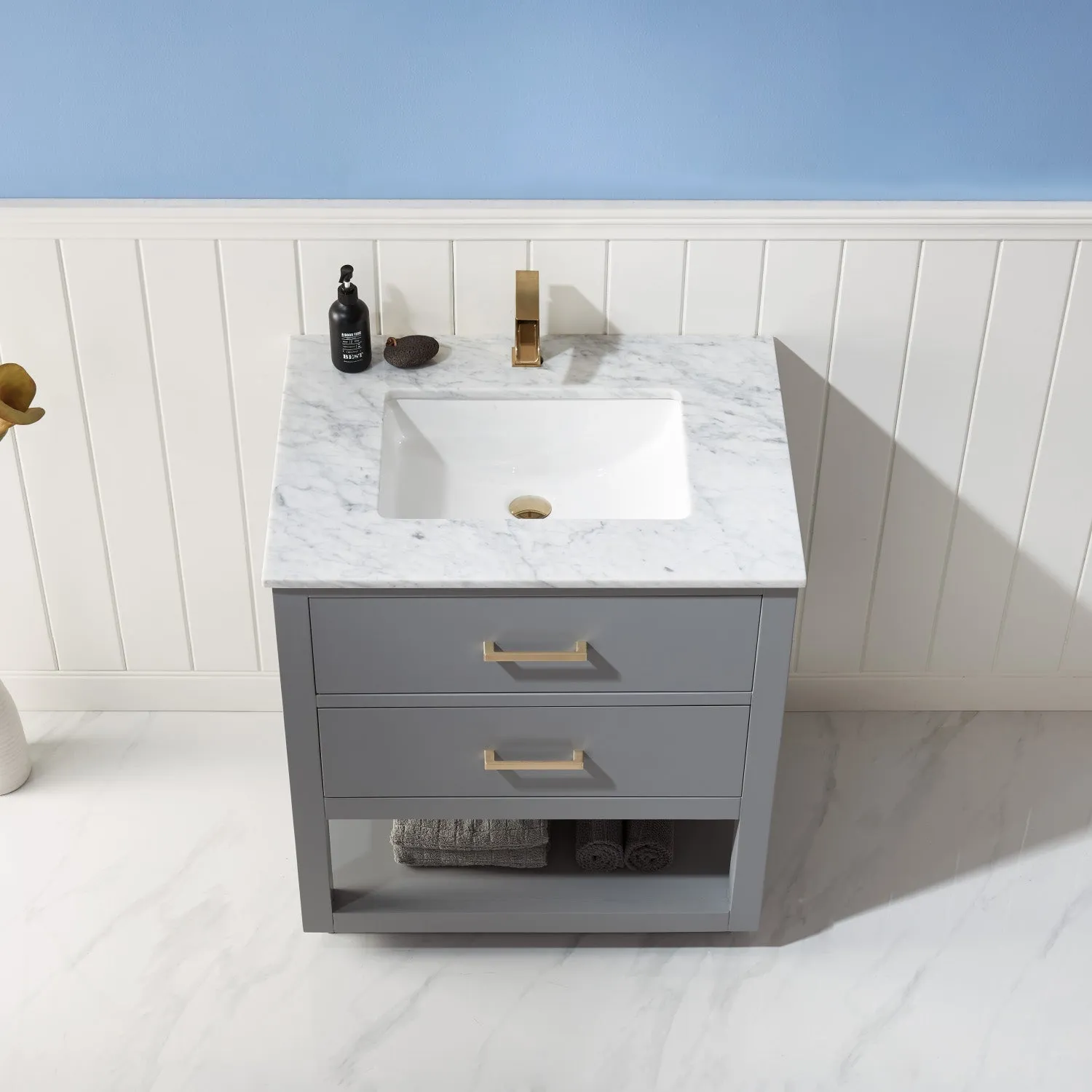 Altair Designs Remi 30" Single Bathroom Vanity Set with Marble Countertop - 532030-WH-CA-NM