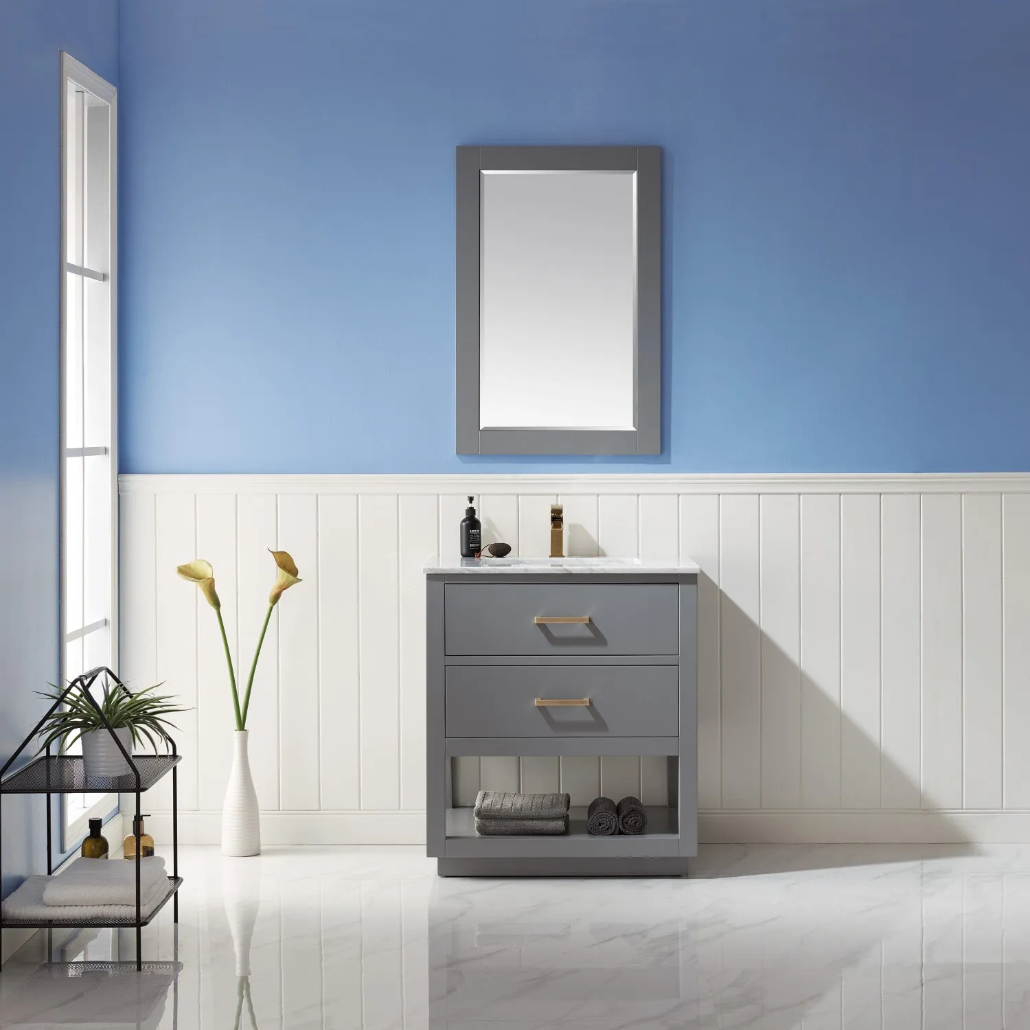 Altair Designs Remi 30" Single Bathroom Vanity Set with Marble Countertop - 532030-WH-CA-NM