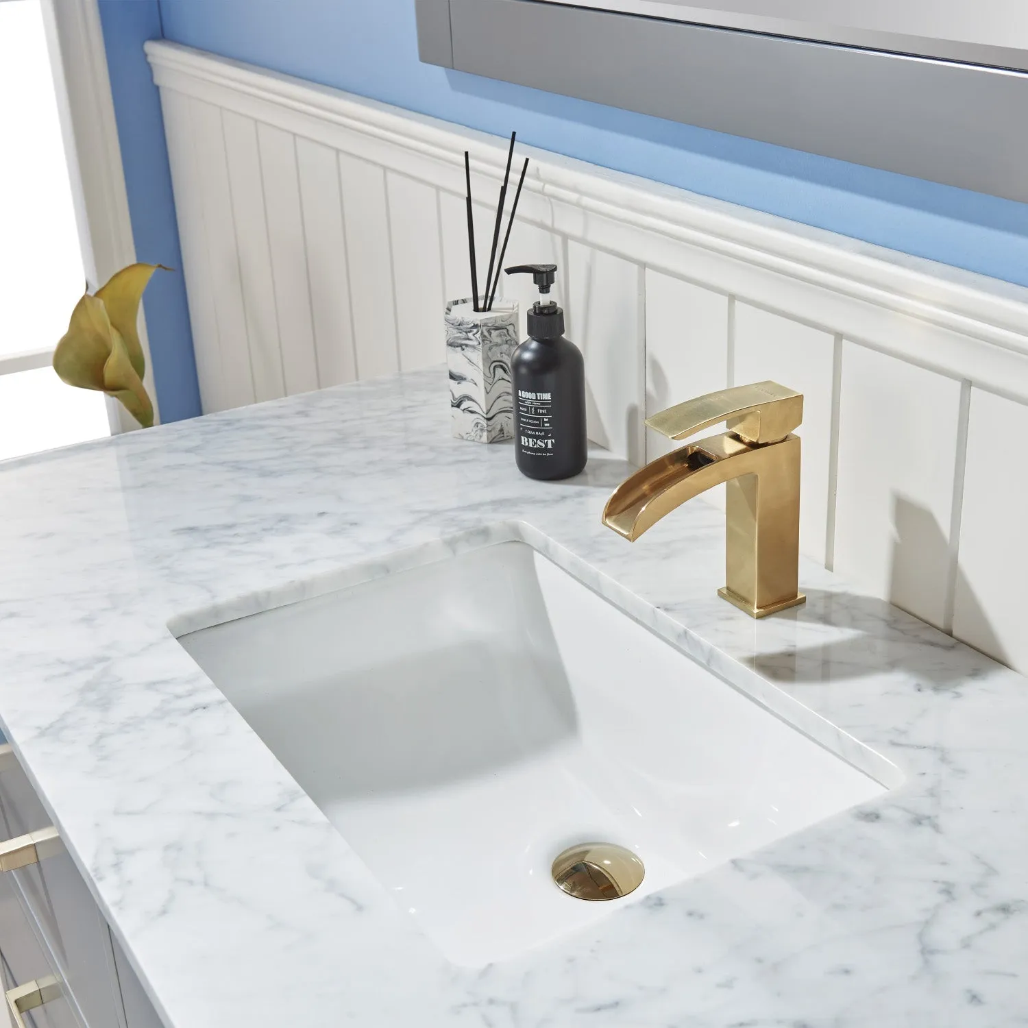 Altair Designs Remi 48" Single Bathroom Vanity Set with Marble Countertop - 532048-WH-CA-NM