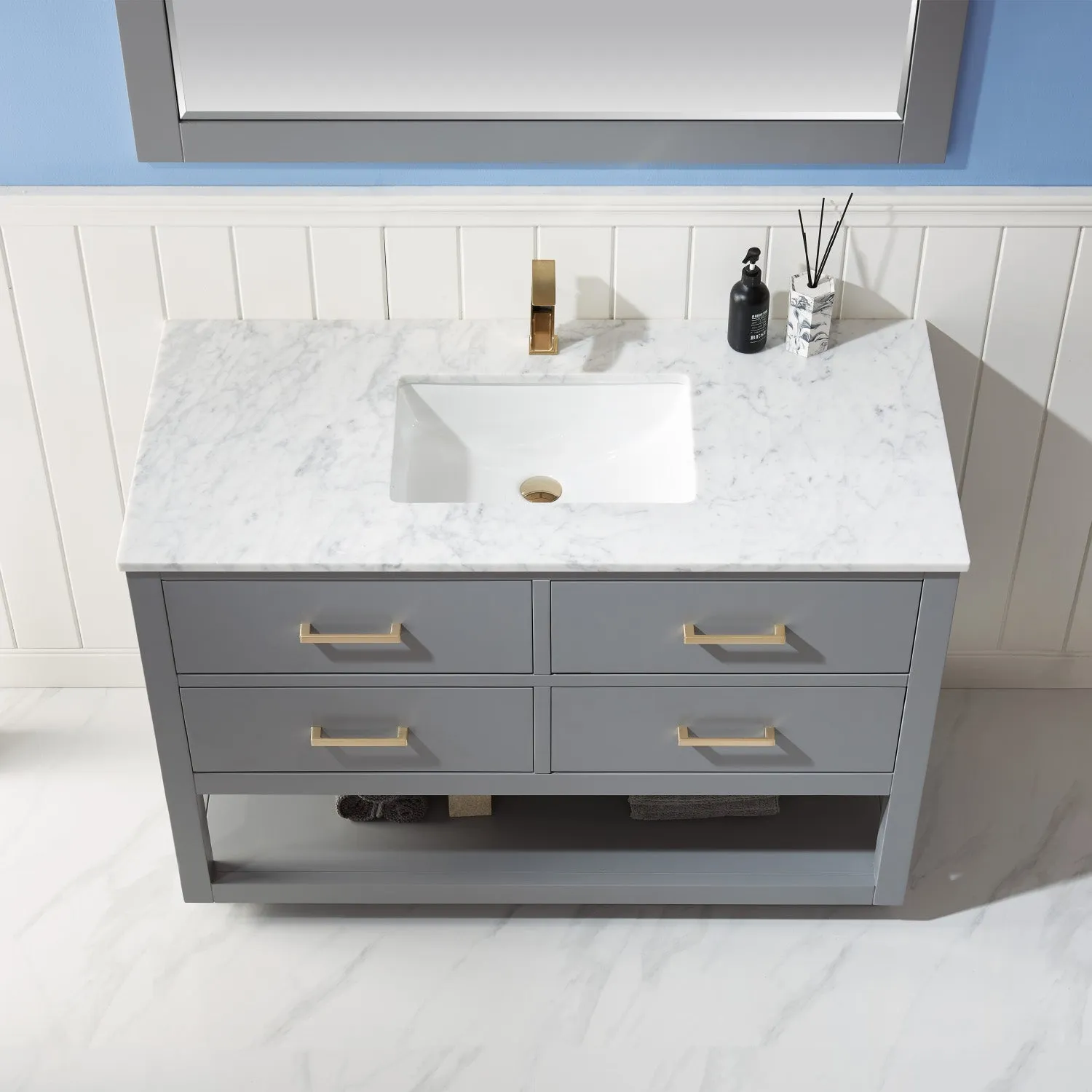 Altair Designs Remi 48" Single Bathroom Vanity Set with Marble Countertop - 532048-WH-CA-NM