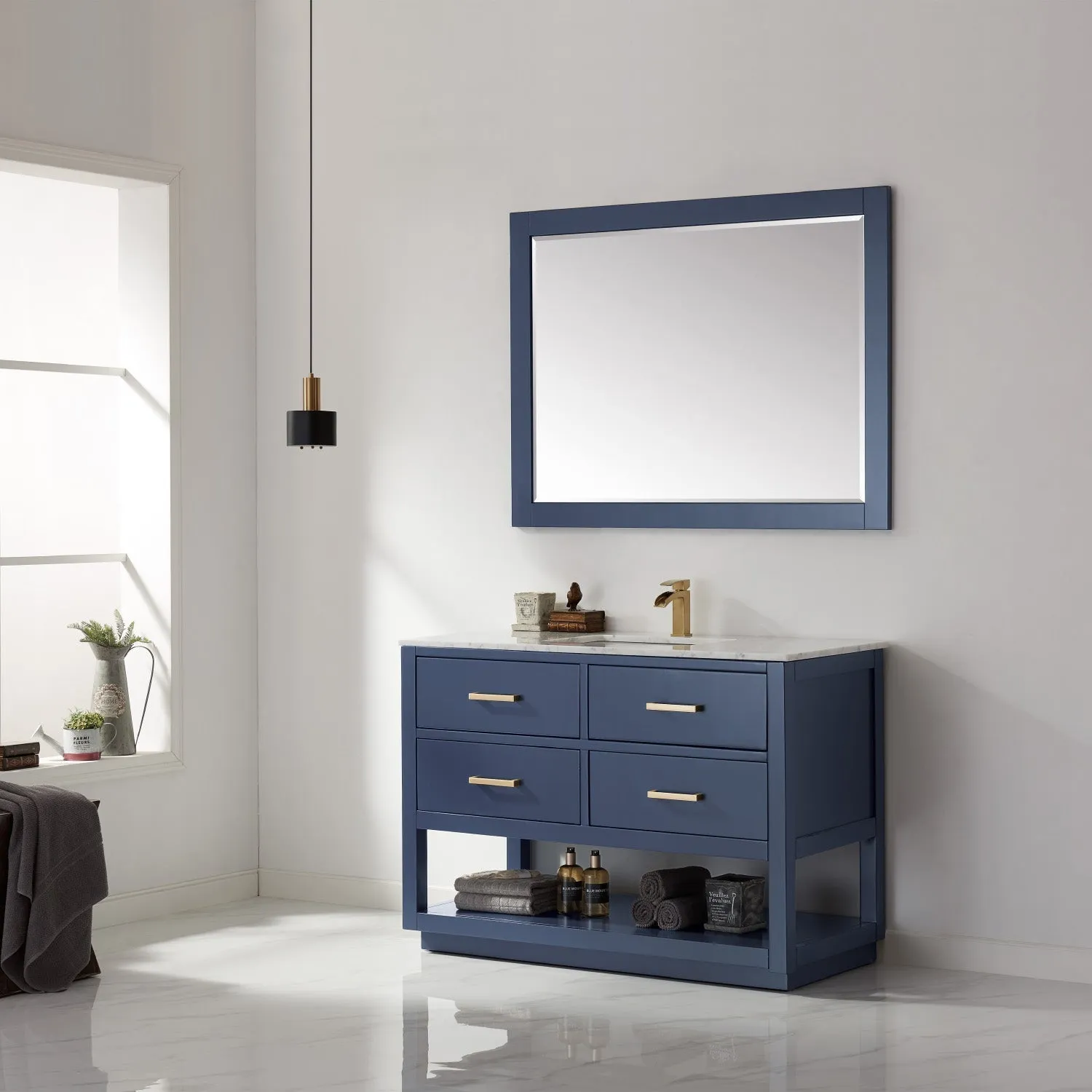 Altair Designs Remi 48" Single Bathroom Vanity Set with Marble Countertop - 532048-WH-CA-NM