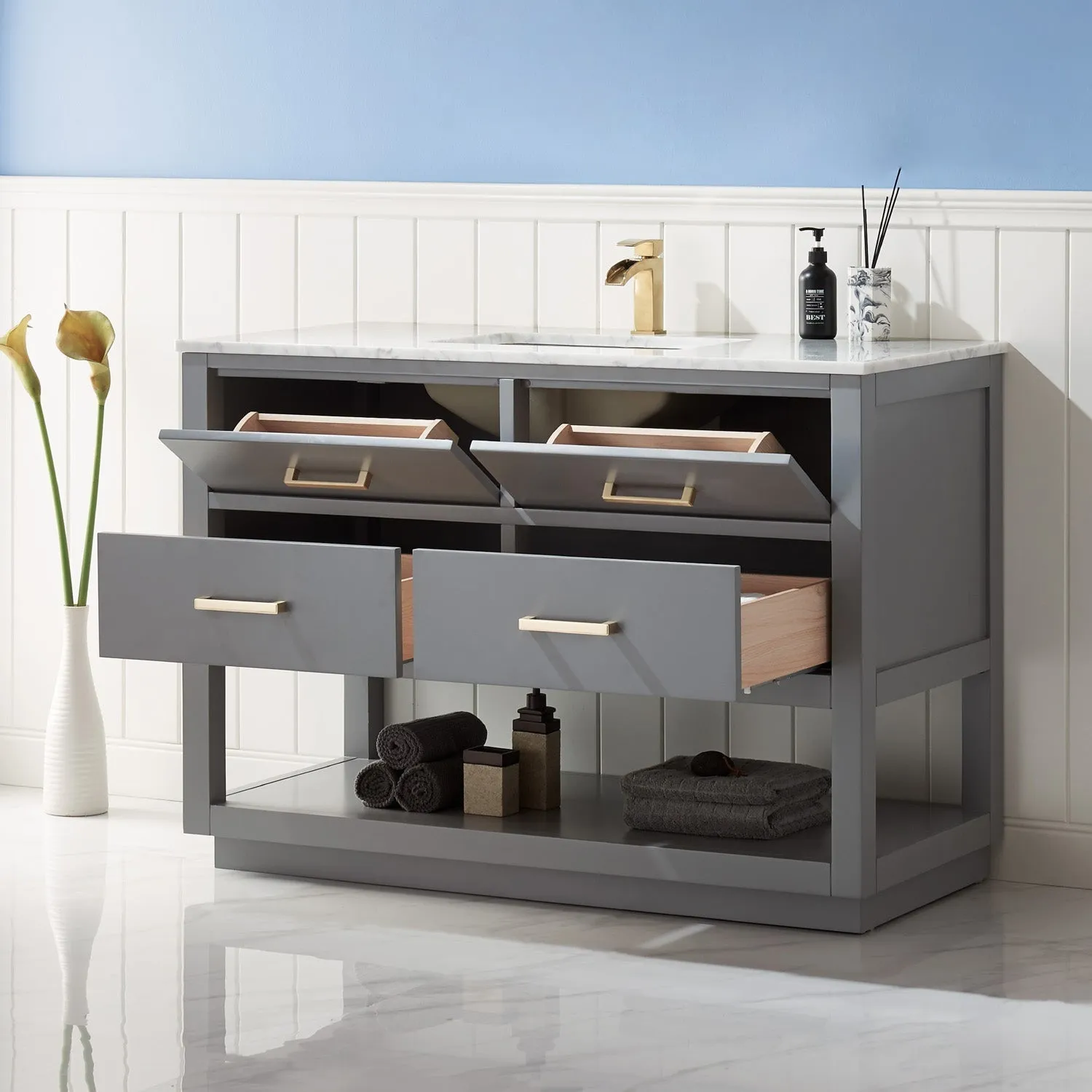 Altair Designs Remi 48" Single Bathroom Vanity Set with Marble Countertop - 532048-WH-CA-NM
