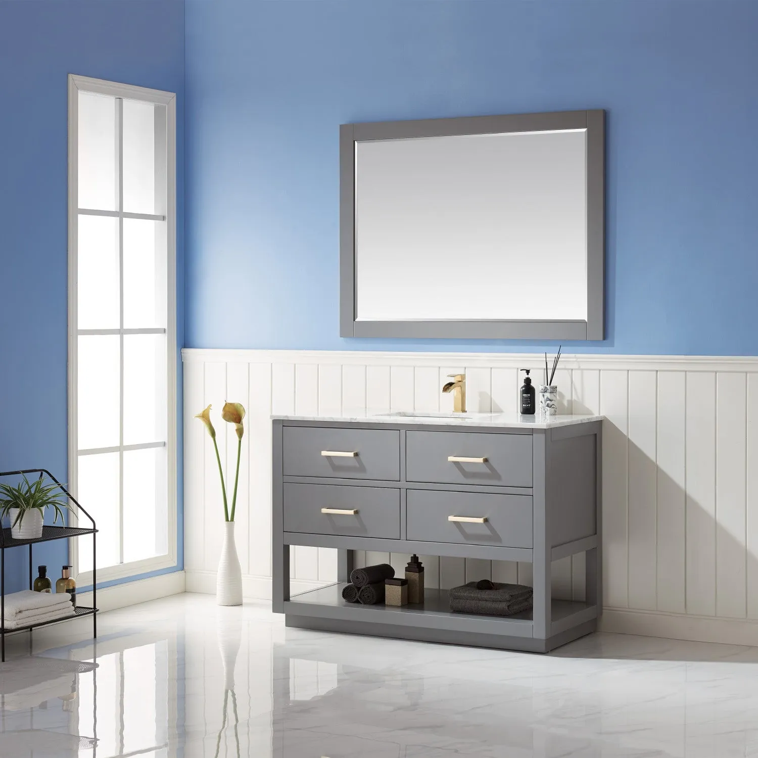 Altair Designs Remi 48" Single Bathroom Vanity Set with Marble Countertop - 532048-WH-CA-NM