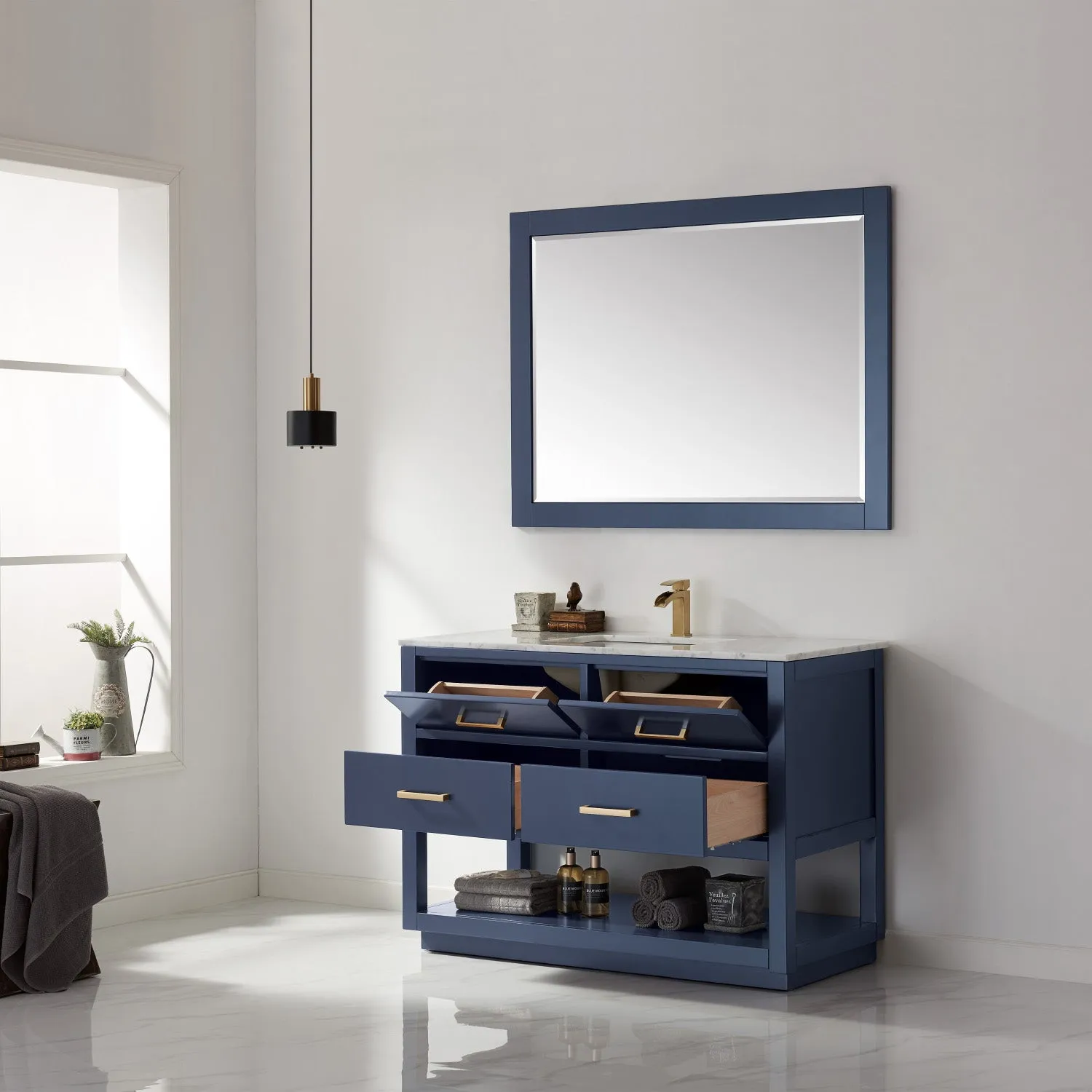 Altair Designs Remi 48" Single Bathroom Vanity Set with Marble Countertop - 532048-WH-CA-NM