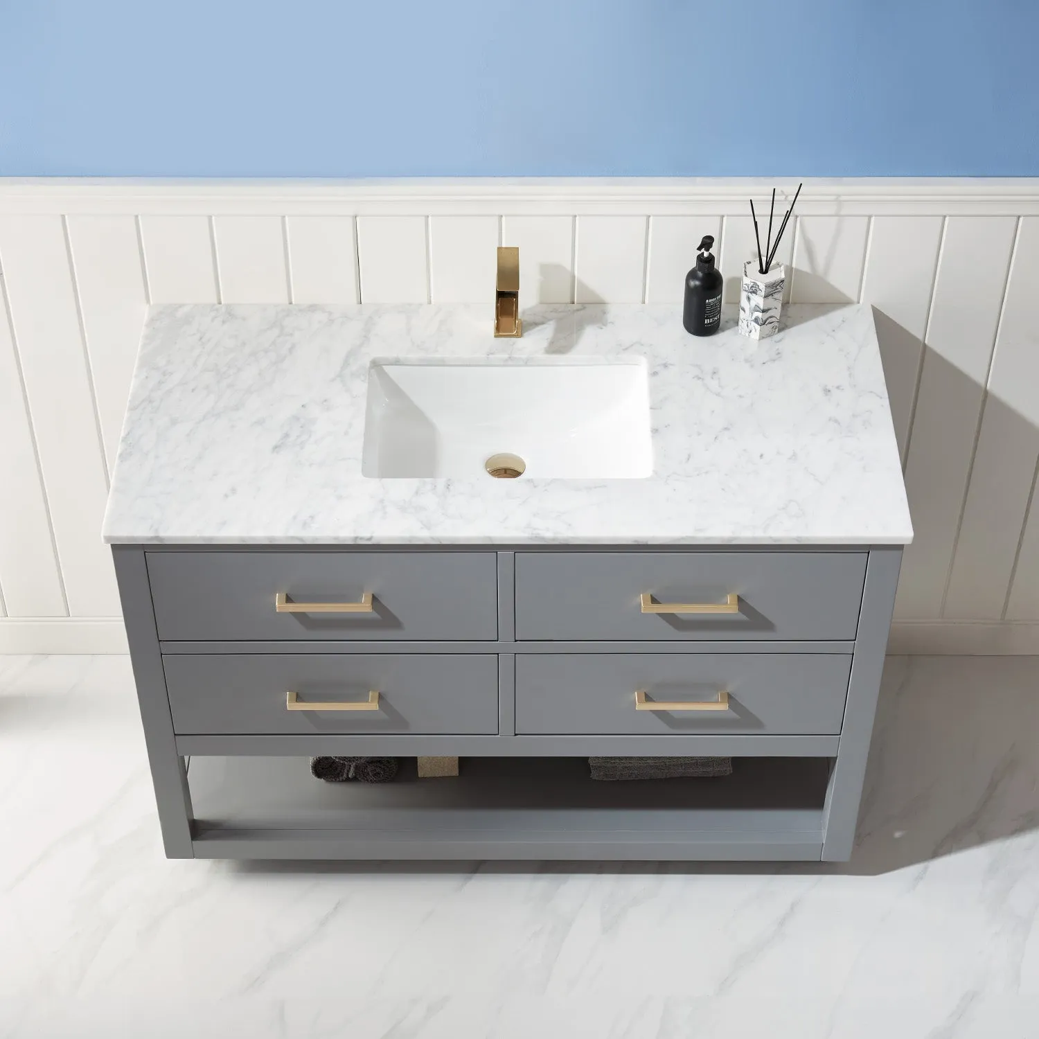 Altair Designs Remi 48" Single Bathroom Vanity Set with Marble Countertop - 532048-WH-CA-NM