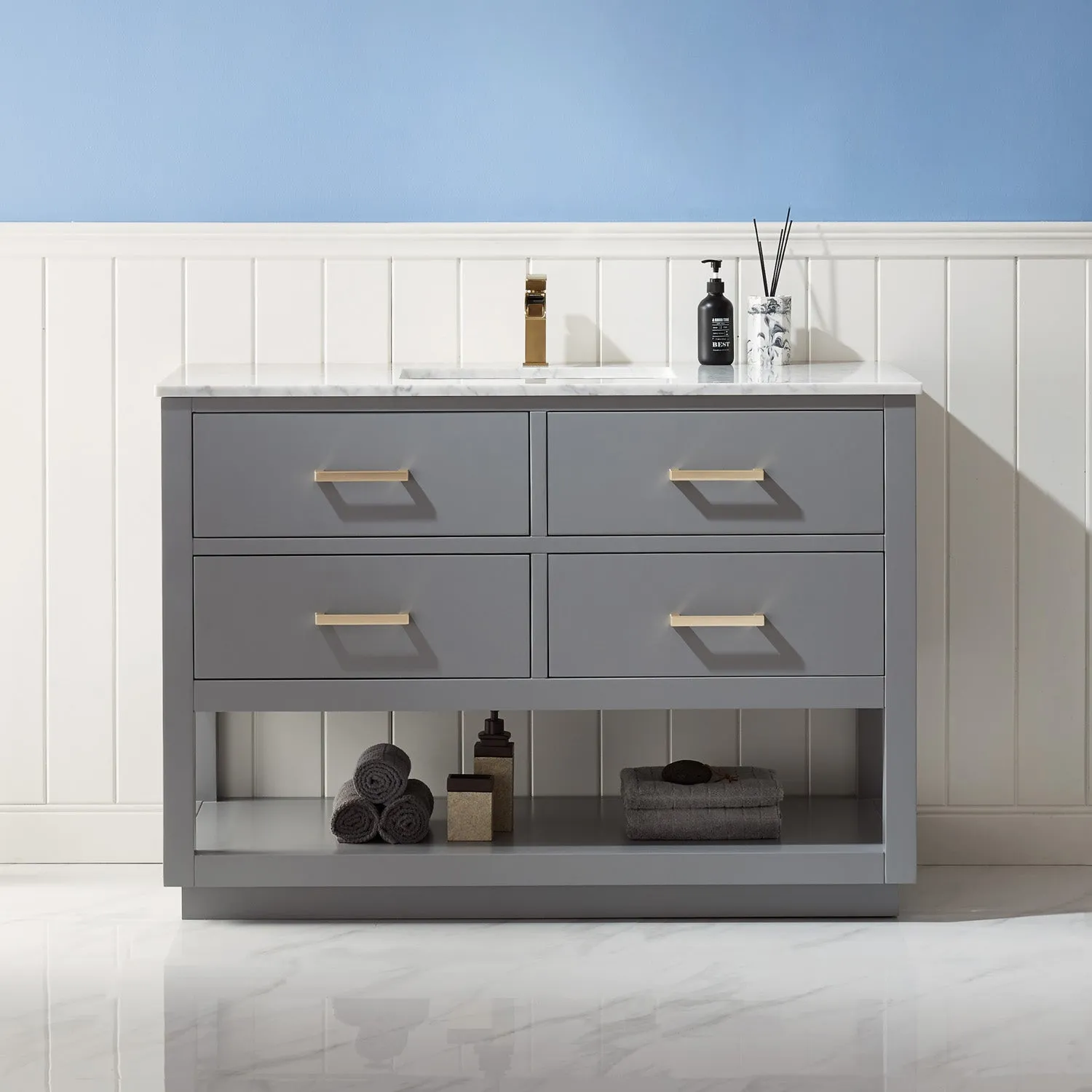 Altair Designs Remi 48" Single Bathroom Vanity Set with Marble Countertop - 532048-WH-CA-NM